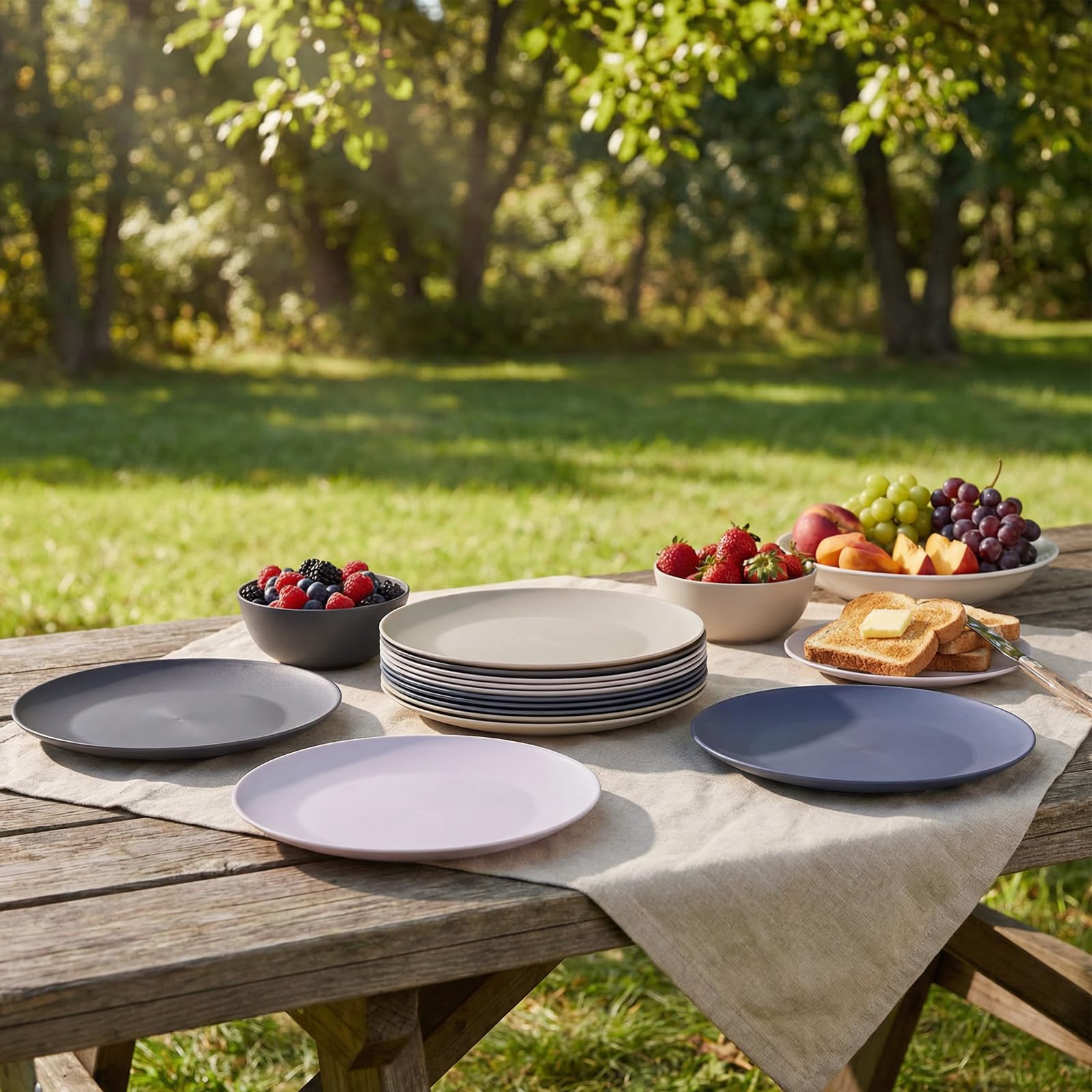 AOYITE Platos llanos de plástico reutilizables, irrompibles, juego de 12, sin BPA, aptos para microondas y lavavajillas, platos de fiesta para cualquier ocasión, barbacoa, viajes, eventos, VP011-12G