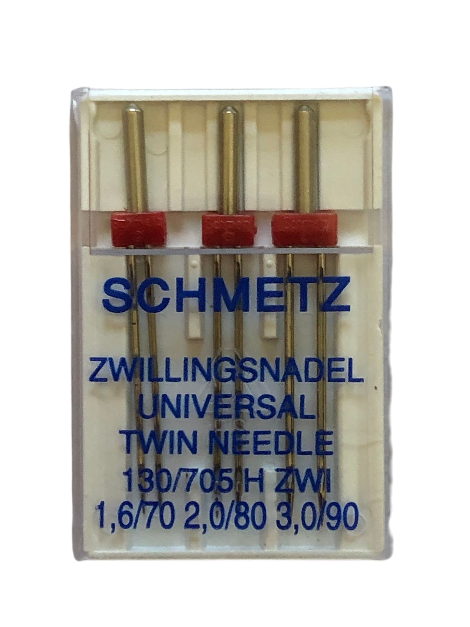 3 sewing machine needles, twin universal, 130/705 H ZWI SORT. THS, needle thickness 1.6/70, 2.0/80 and 3.0/90, can be used on any standard household sewing machine