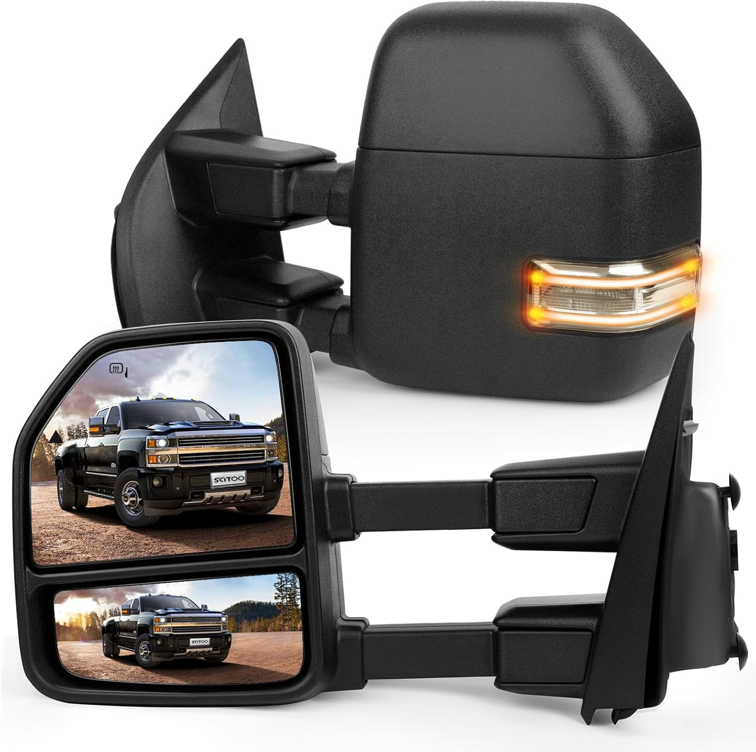 SCITOO Towing Mirrors Compatible with 2017-2019 For Ford For F250 For F350 For F450 Super Duty A Pair Power Adjusted,Heated,Turn Signal Light,Clearance Light,Auxiliary Light,Parallel Auxiliary Light