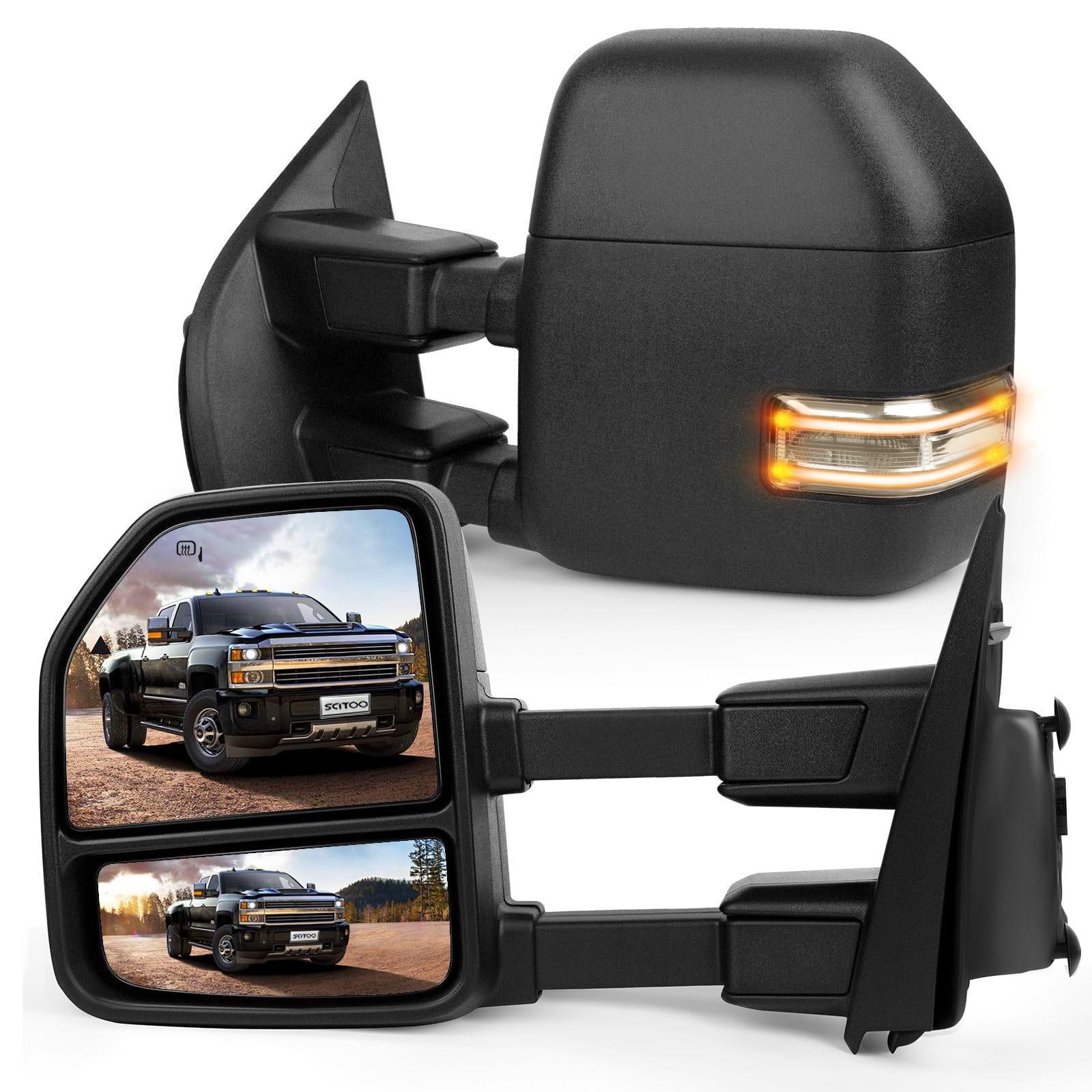 SCITOO Towing Mirrors Fit 17-19 For Ford For F250 F350 F450 F550 Super Duty