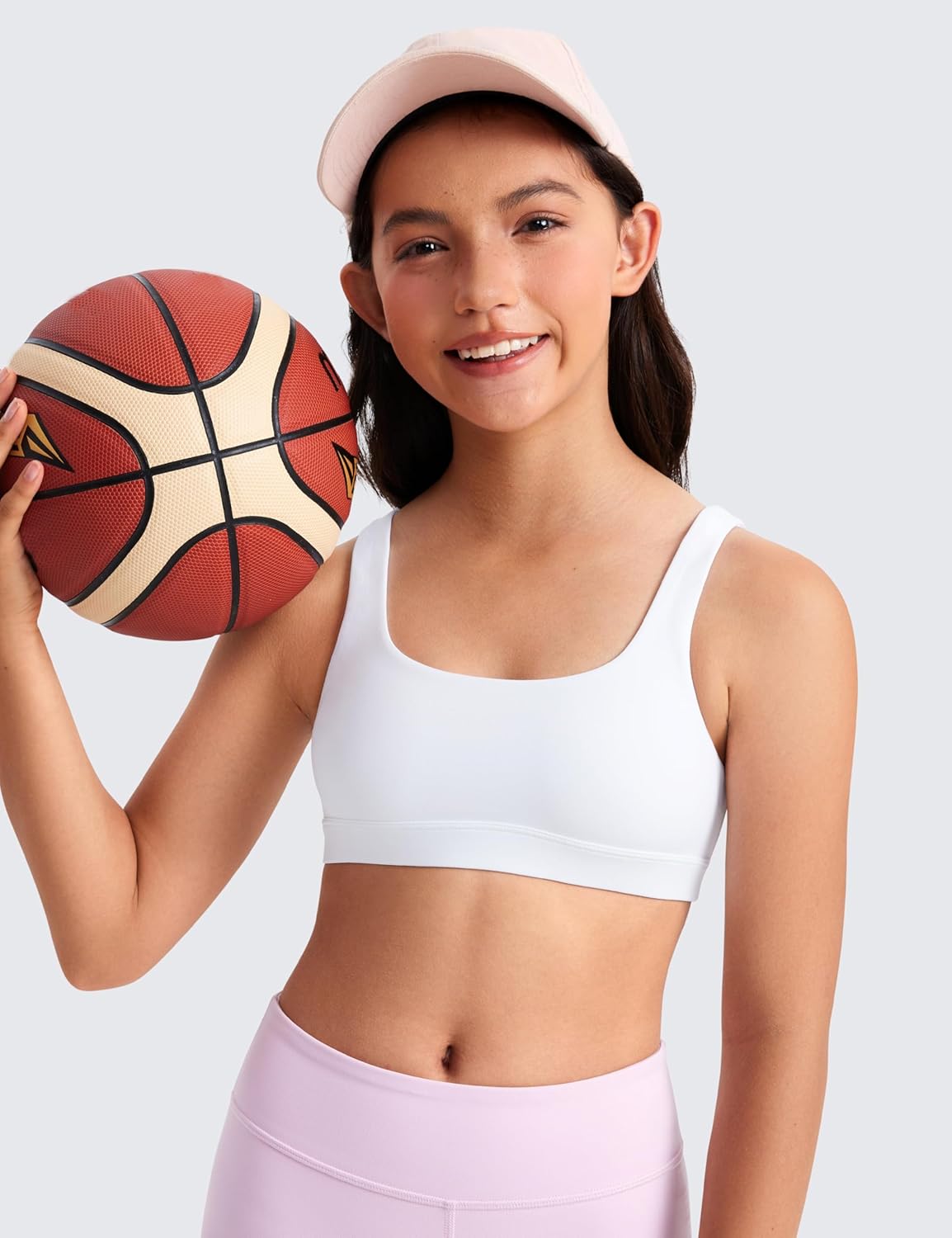 CRZ YOGA Girls Butterluxe U Back Sports Bra - Yoga Athletic Casual Tops Scoop Neck Padded Crop Kids Teen