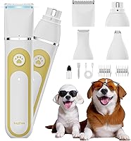 ANGFAN 4-in-1 Cordless Dog Clippers Grooming Kit: Quiet Paw Trimmer, Nail Grinder, IPX7 Waterproof for Dogs & Cats