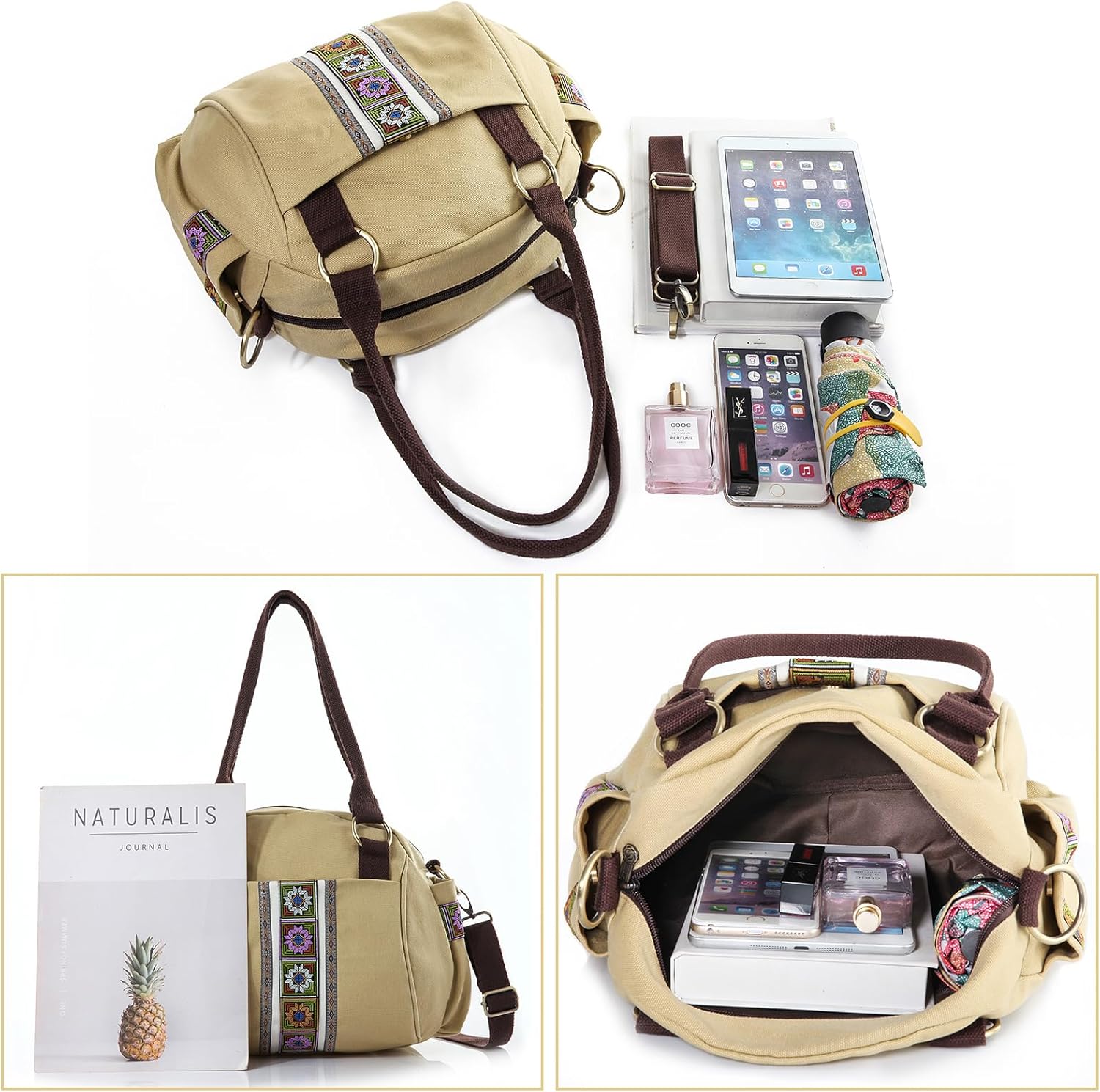 Women Canvas Top-Handle Handbag, Vintage Heavy-duty Crossbody Bag Tote Handbag - Image 7