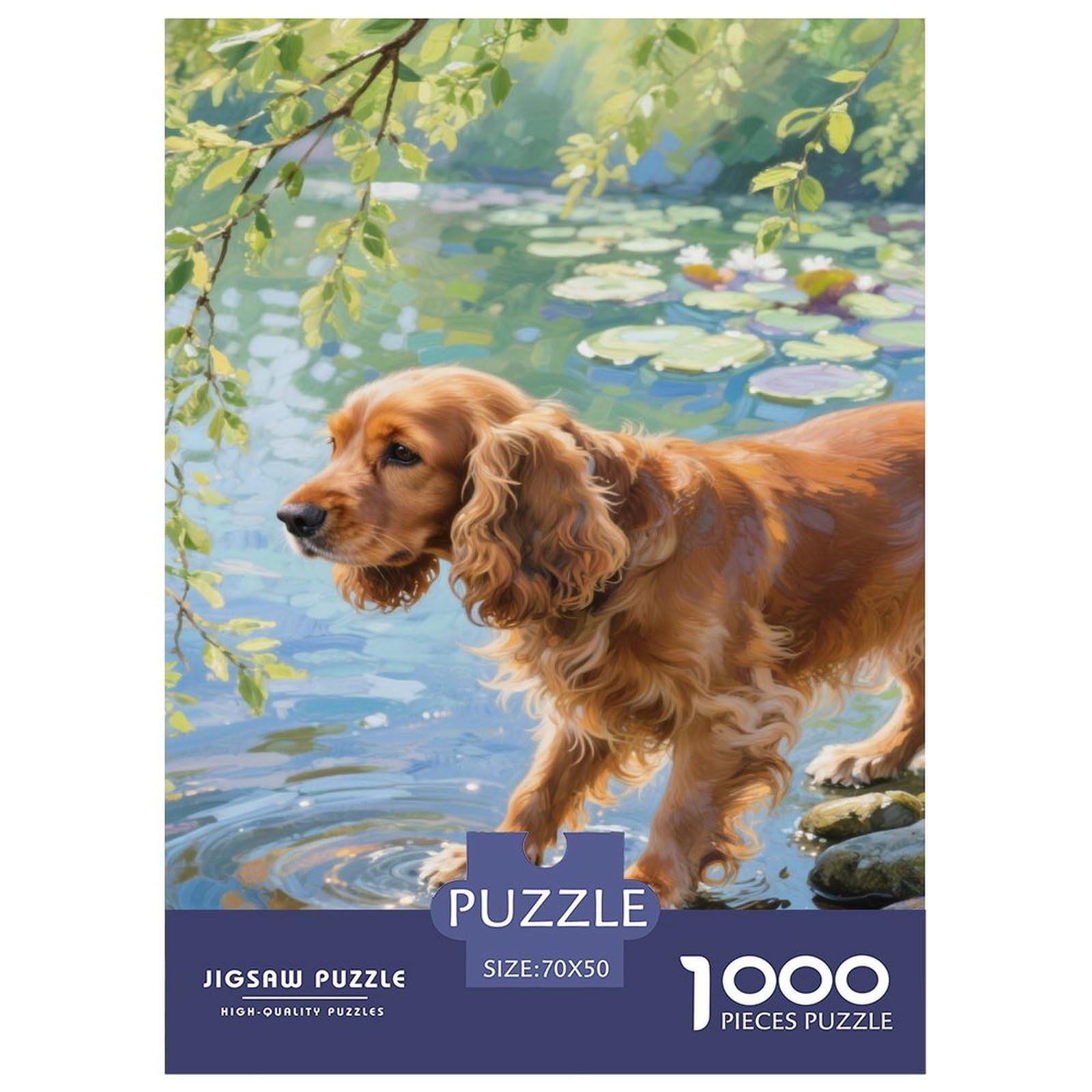 Jigsaw Puzzles English Cocker Spaniel 1000 Piece Challenge Game for Adults,Peaceful Pond Impossible Jigsaw Puzzle 1000 Piece Educational Games for Adults Or Families 70x50cm/1000pcs