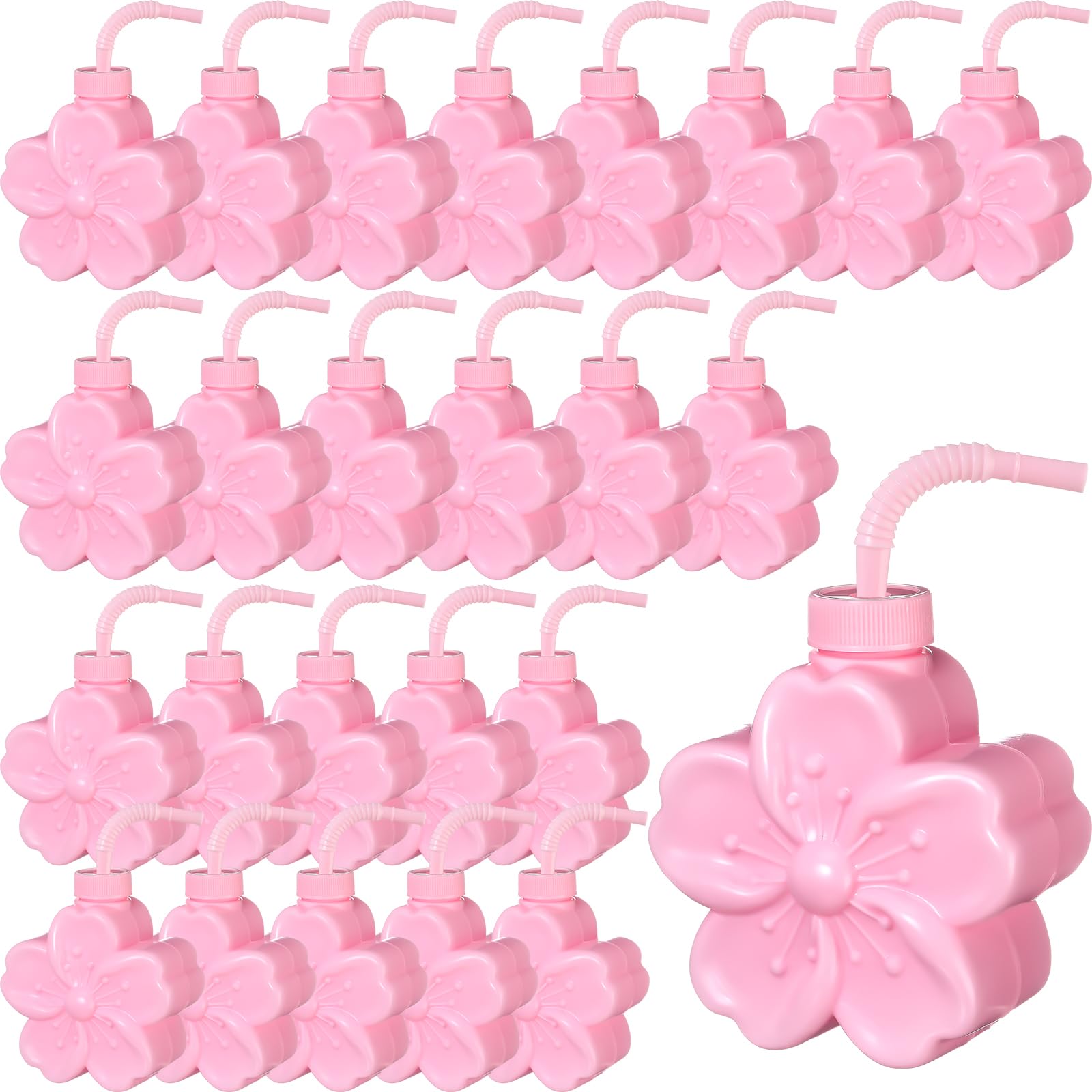 Domensi Sakura 10oz Flower Cups with Lids and Straws for Birthday, Themed Party, Wedding Baby Shower Party Decorations Supplies (24 Pcs)