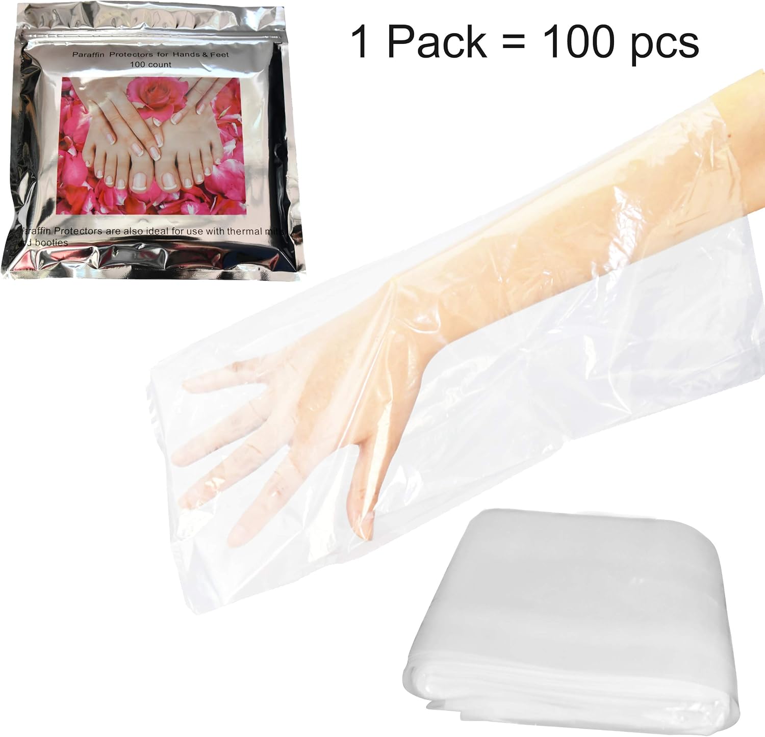 AMT 100 Count Paraffin Wax Bags for Hands and Feet, Plastic Refills Liners, Socks and Gloves Paraffin Bath Mitts Covers for Therabath Wax Treatment Machine Therapy