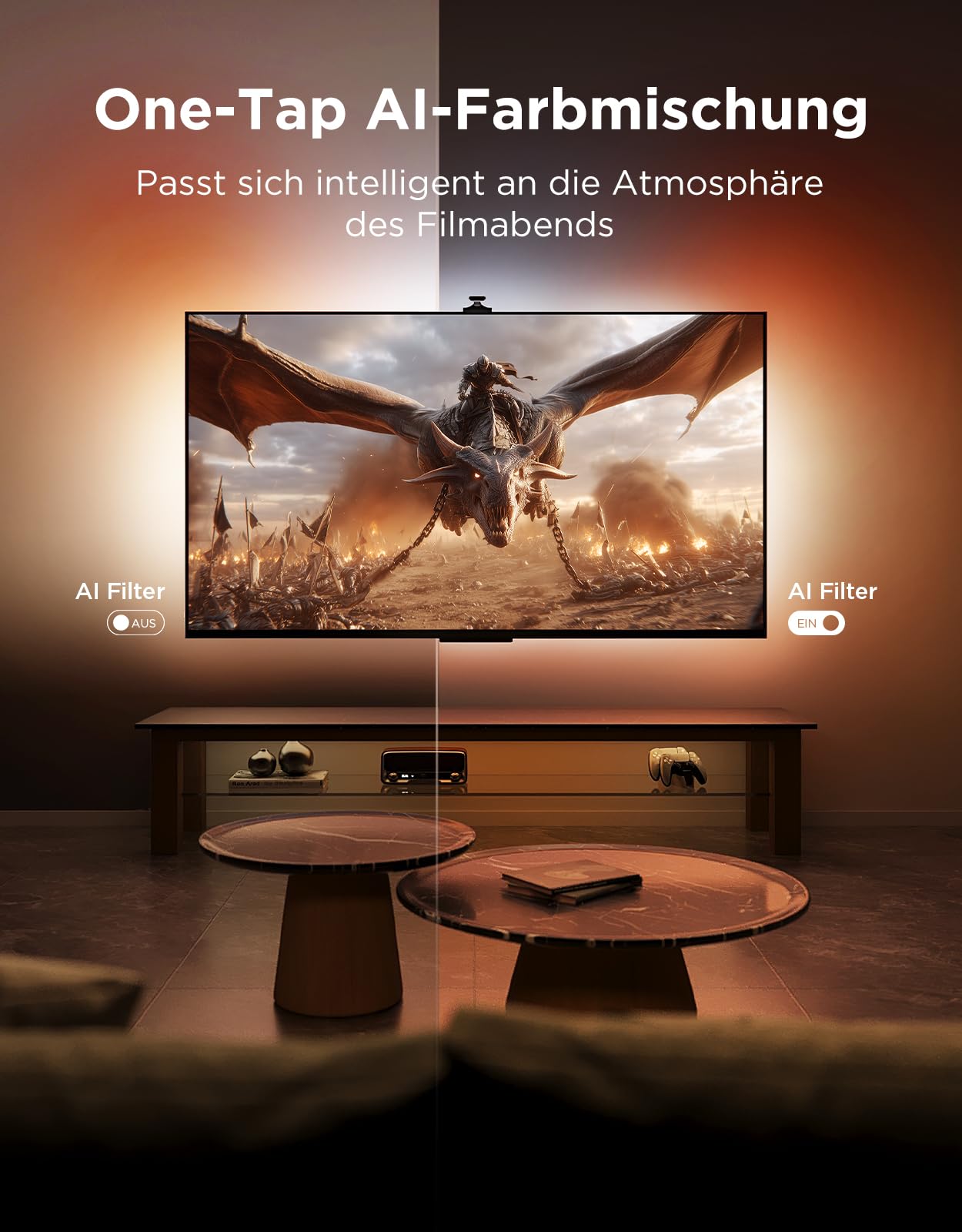 Govee TV Hintergrundbeleuchtung 3 Pro HDR-Dreifachkamera TV LED Streifen | 5 in 1 RGBWWIC, 3,6M für 55–65 Zoll TV, 75 LEDs/M, Unterstützt AI-Filter, Sprach- & APP-Steuerung DreamView Sync
