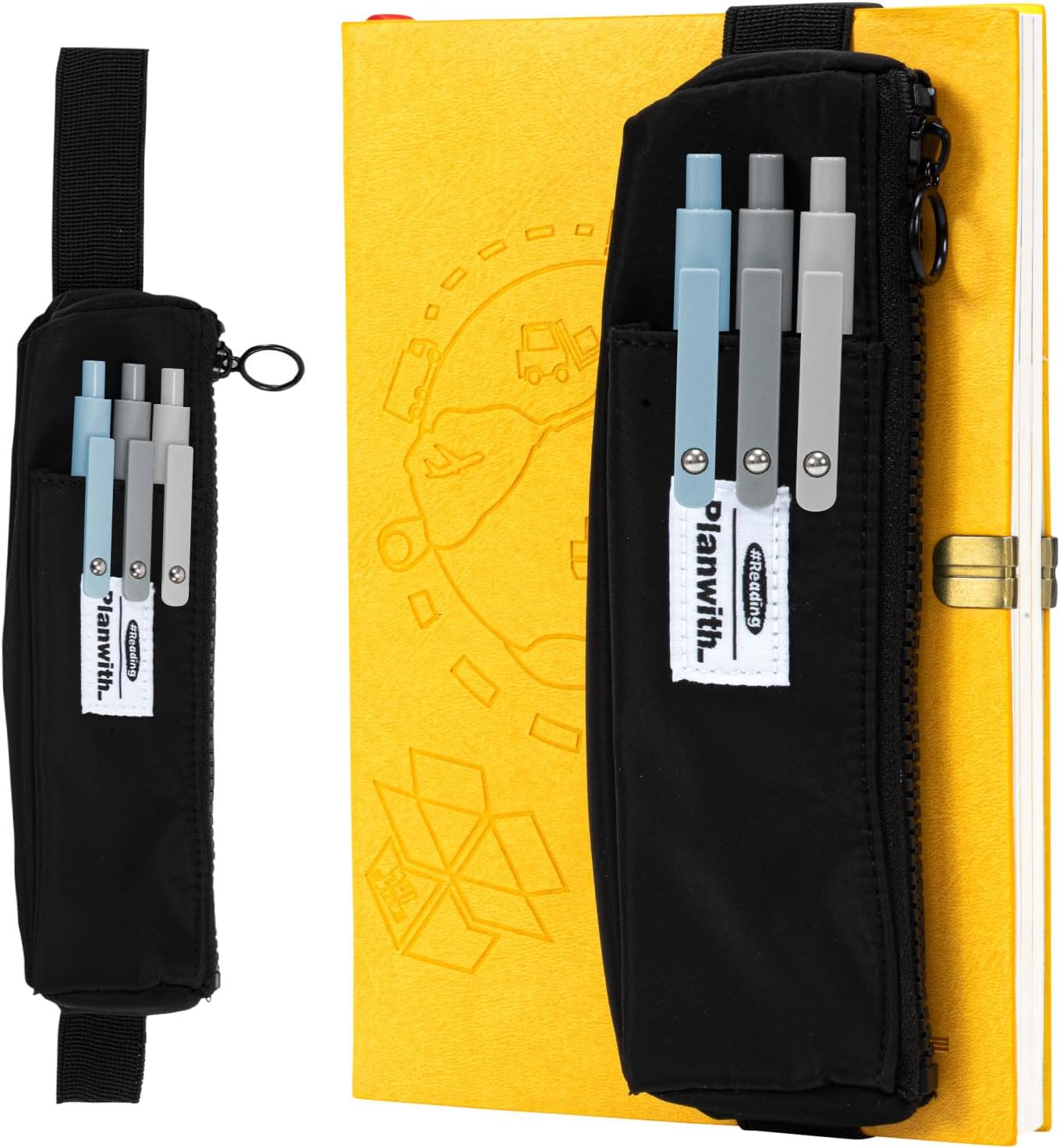 Pen Holder for Notebook, Pen Pouch for Notebook, Small Pen Holder with Adjustable Elastic Band, Slim Pencil Bag Journal Pen Holder Notebook Pen Holder, Zipper Pencil Pouch Makeup Bag