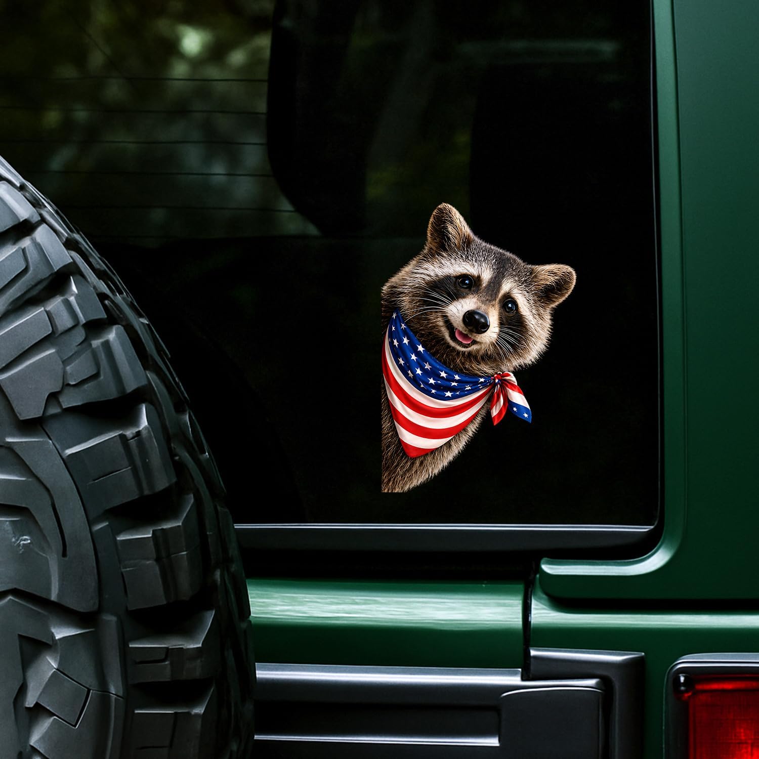 Patriotic Raccoon Car Decal – Cute Waterproof UV DTF Vinyl Raccoon Sticker with American Flag Bandana, Car Accessory for Trucks, Windows, Laptops & Tumblers, Funny Trash Panda Stickers STK2026-378-NTH image 2