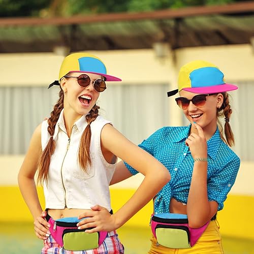 Miniatura 7 de Cindeer Paquete de 2 riñoneras de neón de los años 80 y 90 para mujer, sombrero de neón, cangurera retro para fiesta de los años 80 y 90, festival