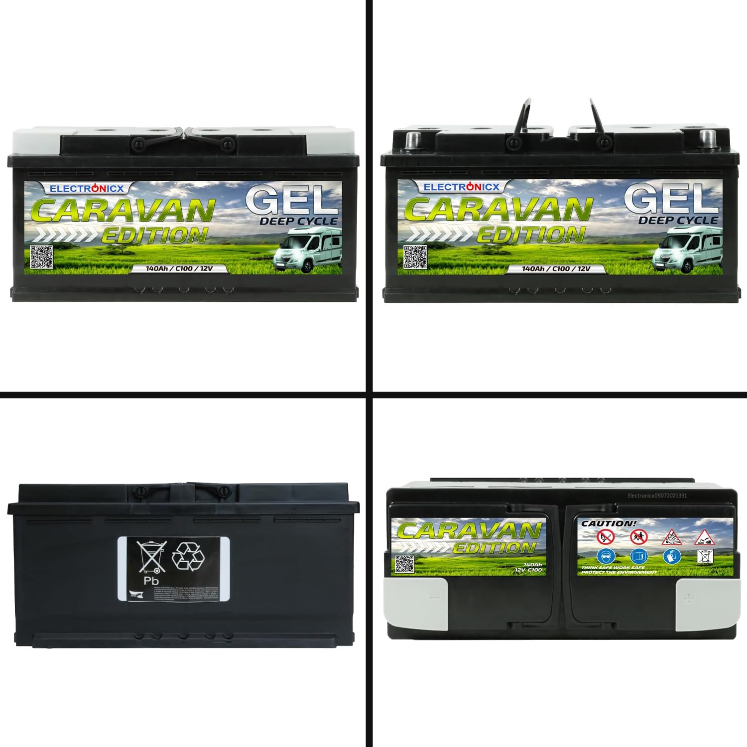Electronicx GEL 12V 140Ah batería de ciclo profundo – sin mantenimiento, para caravana, autocaravana, barco, casa de jardín, sistema solar off-grid – 393×175×190 mm