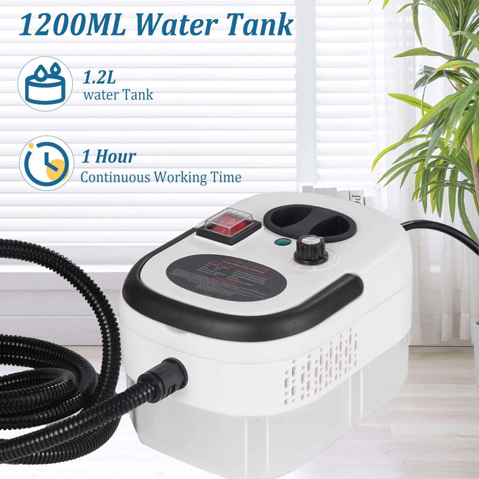 2500W Nettoyeur Vapeur, Nettoyeur Vapeur électrique avec 5 Têtes de Brosse Réglables sur 6 Niveaux, Nettoyeur Multifonction Vapeurde Pour Nettoyer La Saleté, La Graisse Et La PoussièRe