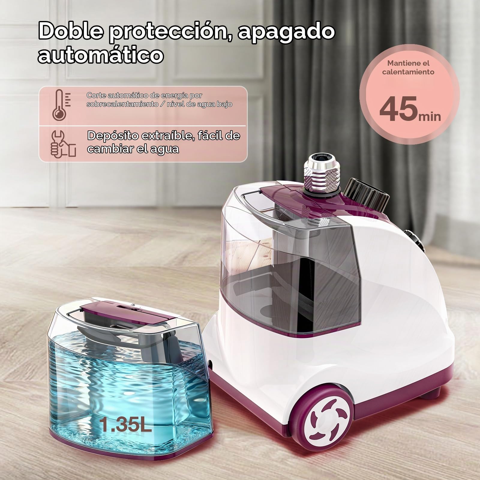 Cozary Plancha Vertical Vapor, 1950 W Ferro a Vapor Vertical con Depósito de 1.35L, 11 Funciones, Vaporizador de Ropa Steamer para Cuidado de Tejidos