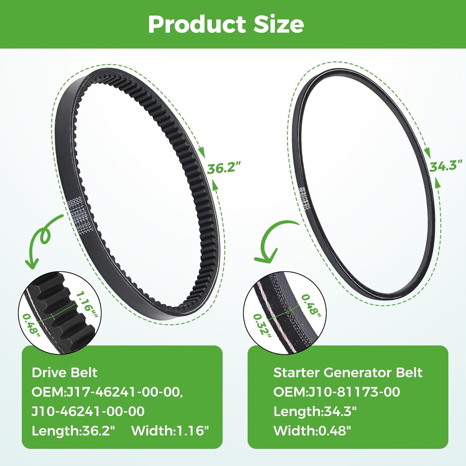 10L0L Golf Cart Clutch Drive Belt & Starter Generator Belt Kit for Yamaha G1 / G3 2 Cycle Gas Models 1978-1989,OEM# J10-46241-00-00, J17-46241-00-00, J10-81173-00
