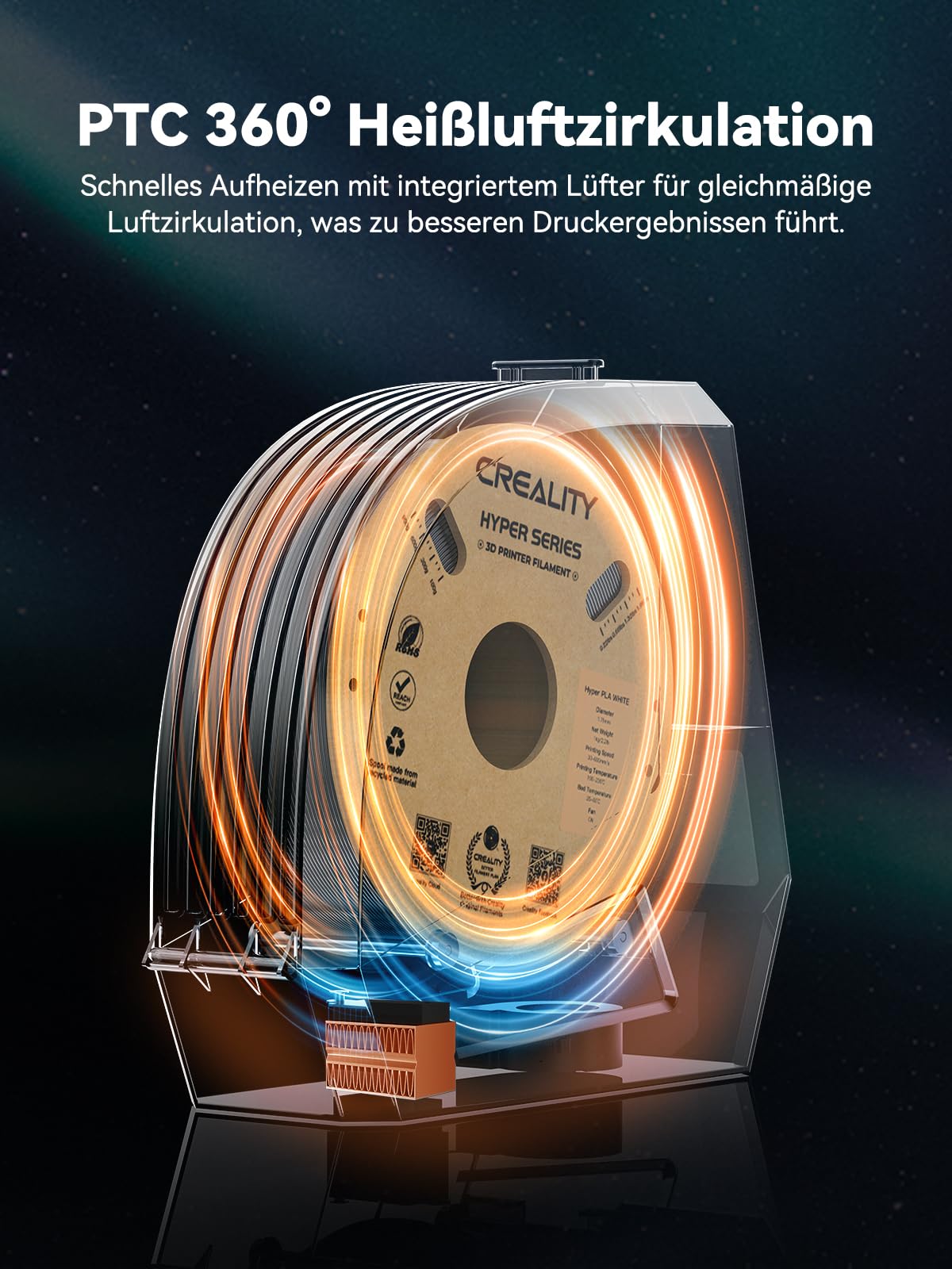 Creality Suszarka ilamentów Space PI Filament Dryer Box Upgraded, oryginalne akcesorium 360-stopniową grzałką i wentylatorem, wyświetlacz wilgotności w czasie rzeczywistym dla filamentów 1,75/2,85 mm