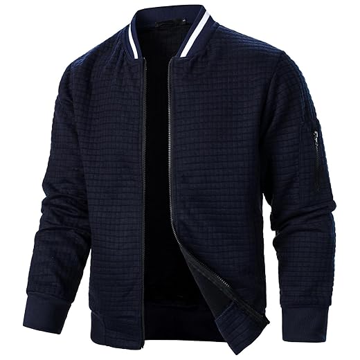 Jaqueta masculina leve casual leve para homens jaqueta bomber waffle casaco universitário com zíper
