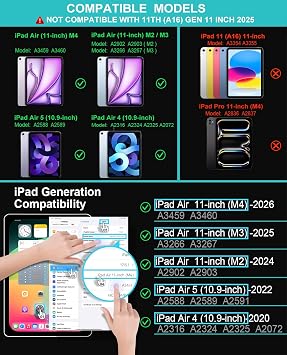 Arteck iPad Air 11-inch Keyboard Case with Trackpad, Bluetooth Keyboard with Folio Full Protection Case and Touchpad for Apple iPad Air 11 M4/M3/M2 (2026/2025/2024), Air 5/Air 4