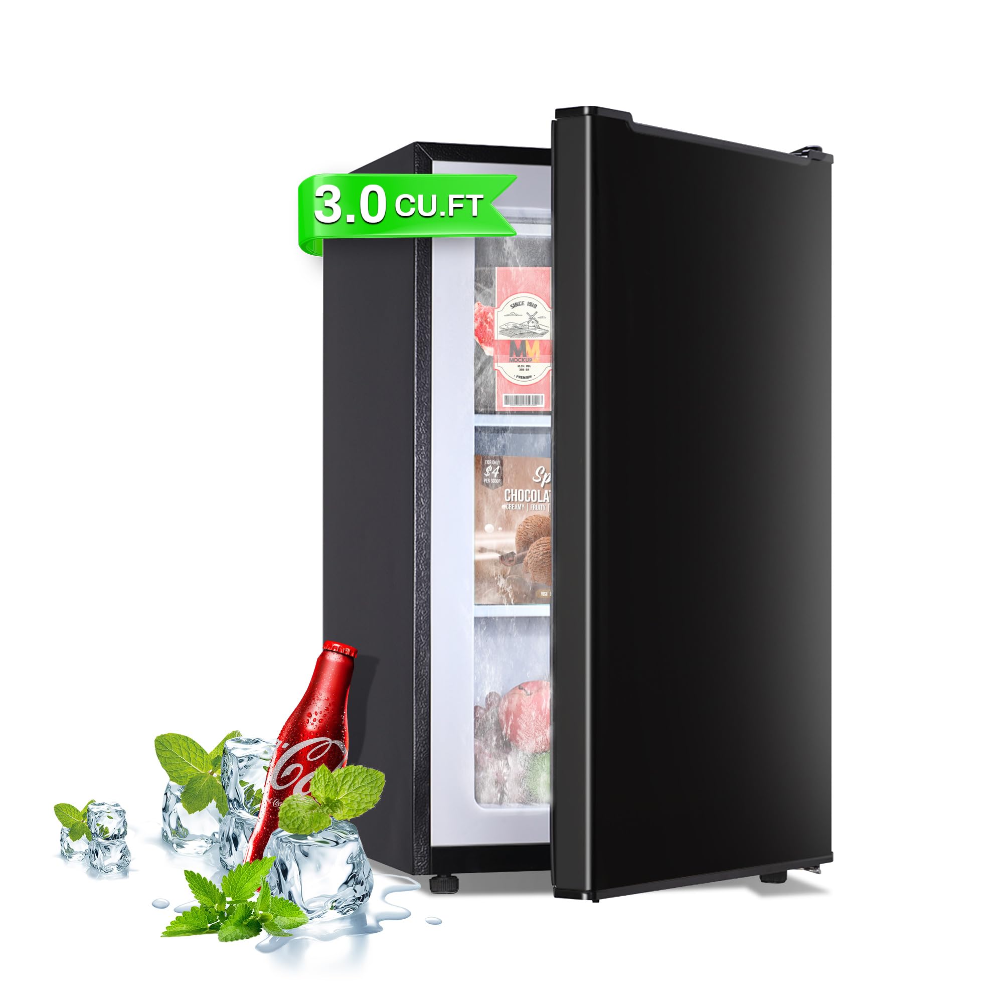 Maine BD-80U-BLACK-3.0 Black Upright 3.0 Cu.ft Compact Mini Freezer with Reversible Door