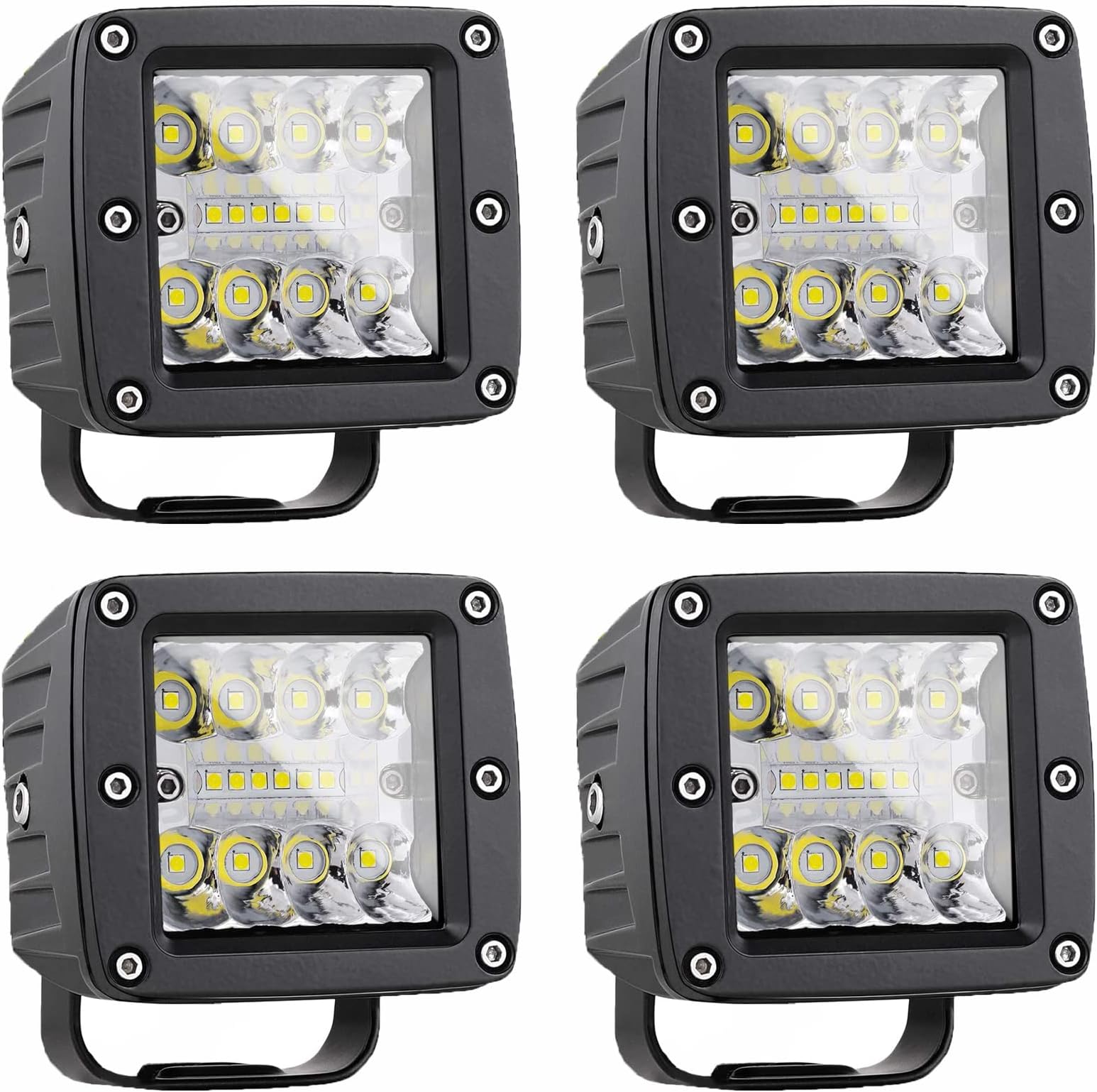 RIGIDON 4Pcs Cube Led Work Light, 12V 24V 3 inch 42W Spotlight Driving Light for Car Offroad Truck UTV ATV 4x4 Jeep, Waterproof White Fog Lights, Forklift Tractor Spot Light, Led Light Pods