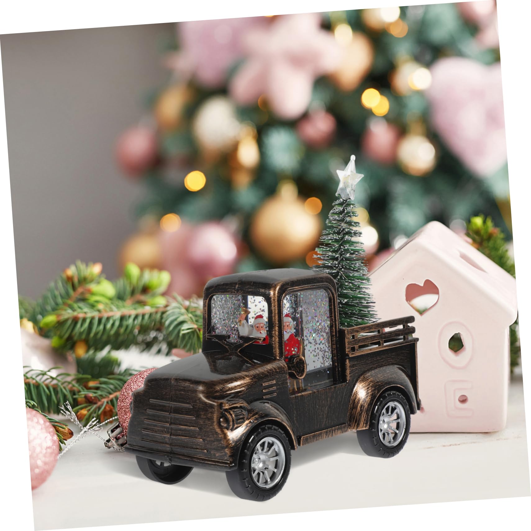 Mini Decorazione Di Babbo Natale A Forma Di Trattore Statua Di Natale Luminosa Per Bambini E Bambine Da Tavolo Con Paillettes Decorazioni Natalizie