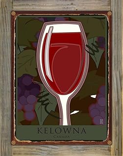 Northwest Art Mall Kelowna Canada Fine Crafted Wine Glass Rustic Metal Print on Reclaimed Barn Wood from Painting by Artist Mike Rangner 8.5" x 11.5"