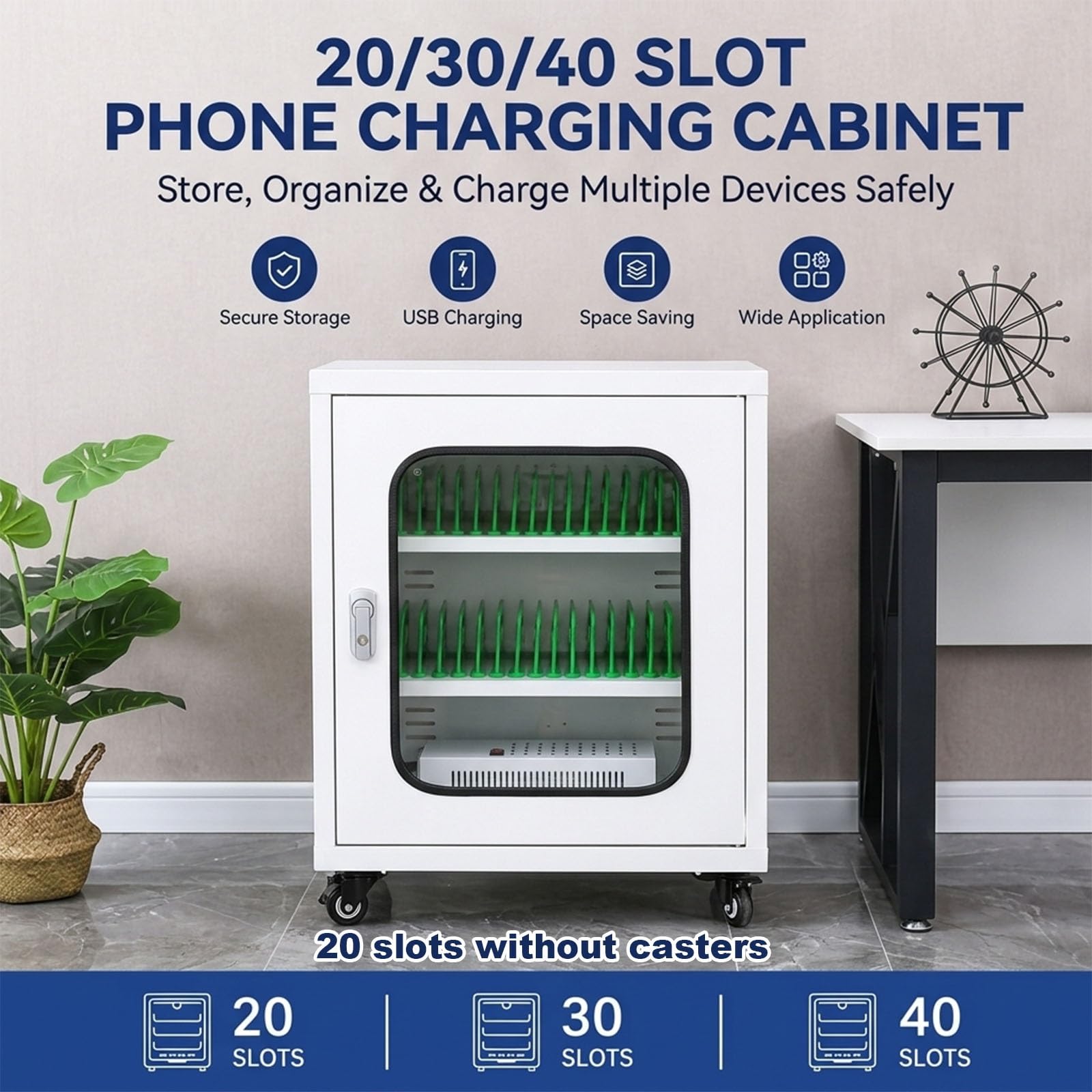 Szafa Do Przechowywania Telefonów z Portami USB, Organizacja 20 30 40 Smartfonów, Idealna Do Szkół Firm Magazynów i Centrów Szkoleniowych(40 SL0T)