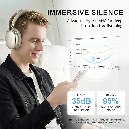 Miniatura 2 de NC95 - Auriculares híbridos con cancelación activa de ruido con control de perilla, 65 horas de reproducción sobre la oreja, auriculares