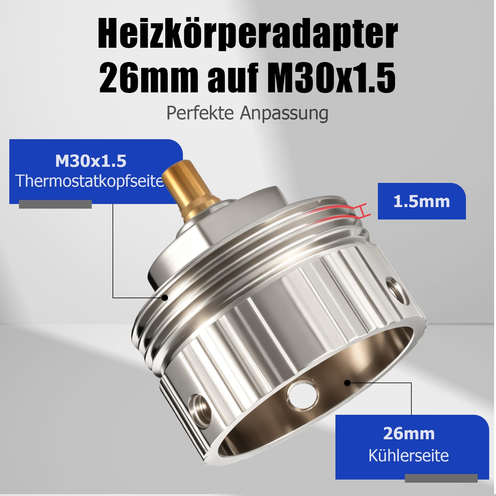 Ancable Adattatore per valvola del radiatore in metallo adatto per Danfoss RAVL 26 mm su testa termostatica M30 x 1,5, accessori per riscaldamento durevoli (4 pezzi)