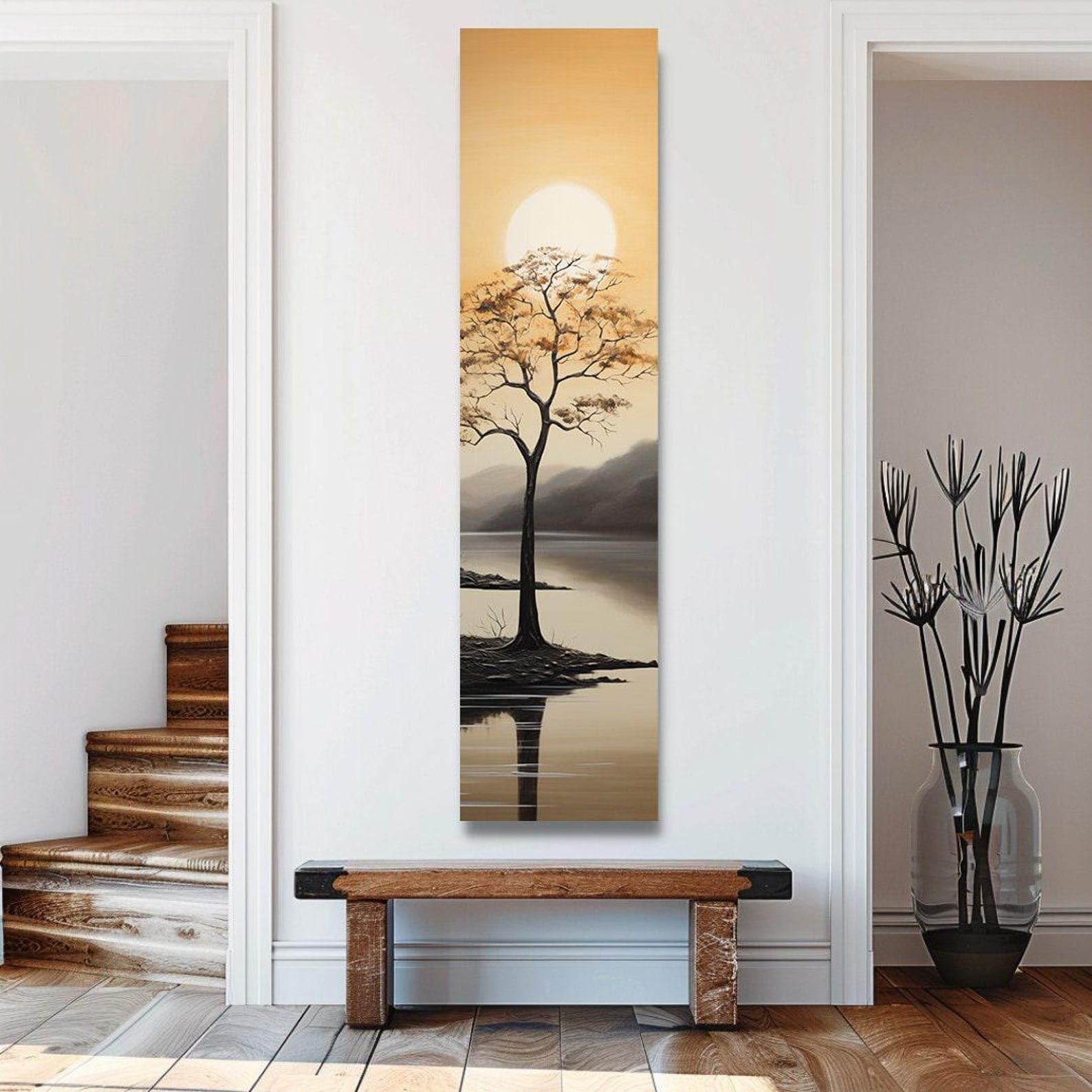 YUSUZHU Quadro murale con albero lungo e stretto, Quadro su tela alto e stretto, Quadro verticale lungo, Stampa su tela di grandi dimensioni, Paesaggio su tela (30x90 cm/Cornice interna)