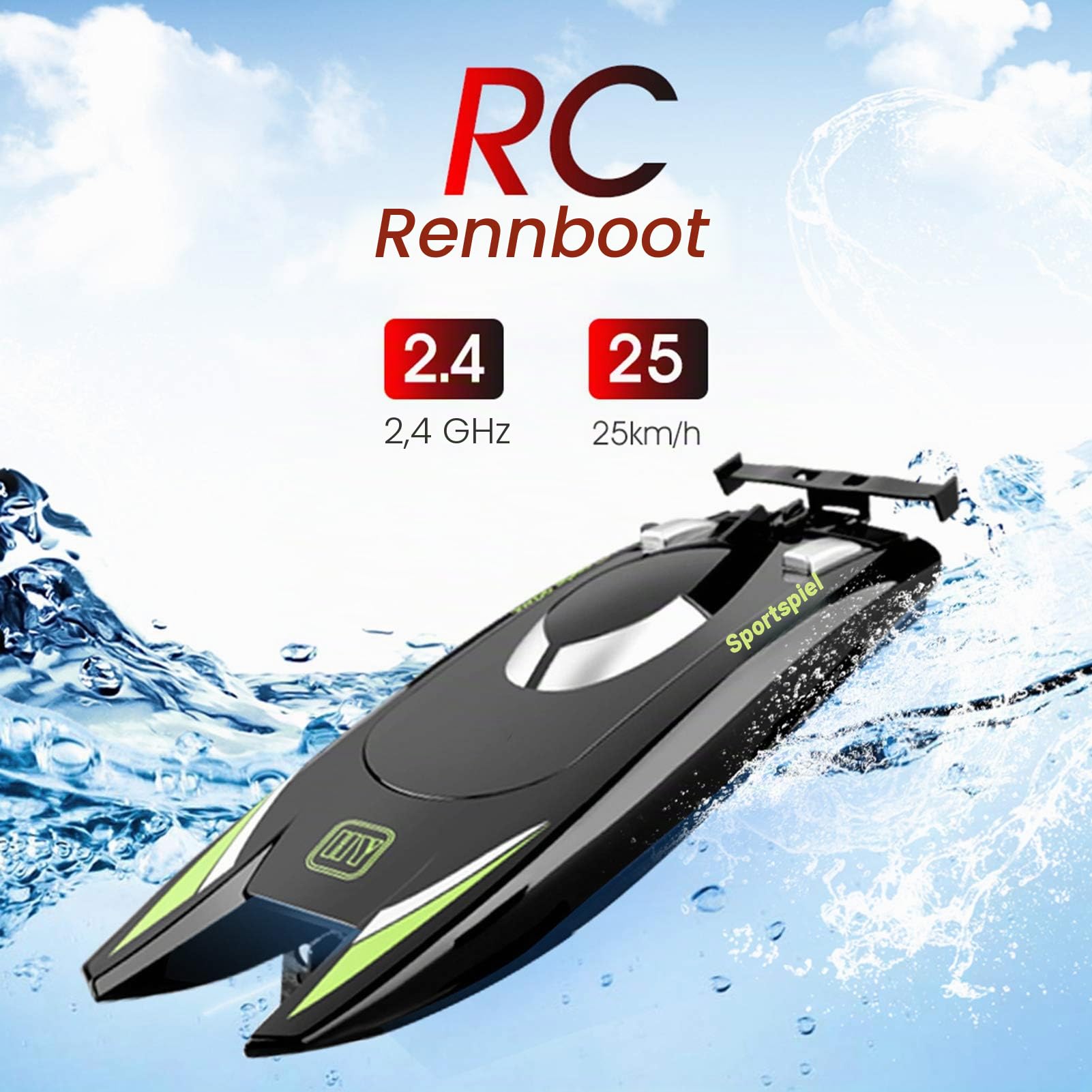 Goolsky RC Boote, 25 km/h Hochgeschwindigkeits-Rennboot 2-Kanal-Fernbedienungsboote für Pools