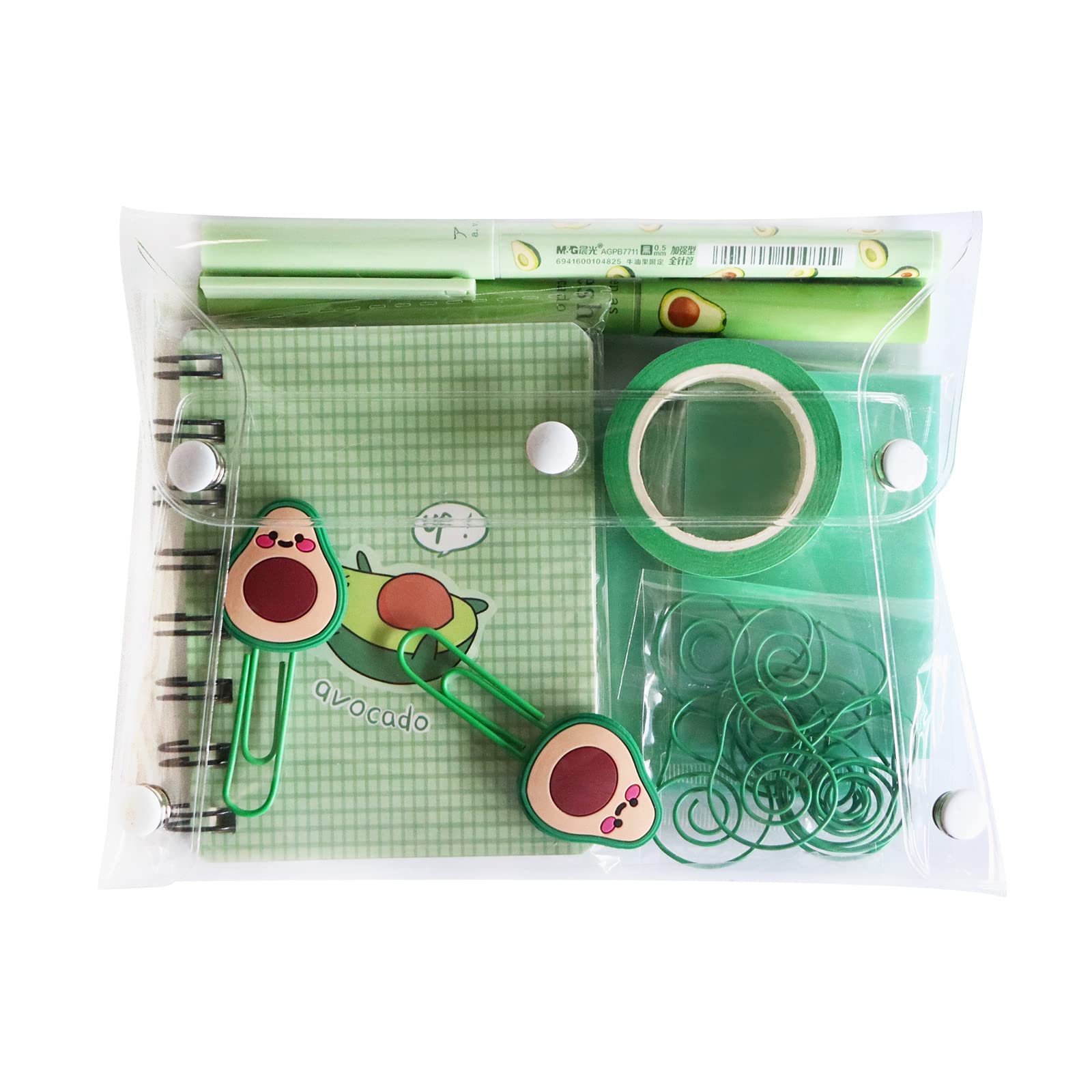 Buqoo Office Stationery Set, 18pcs Avocado Office Stationery Kit Gift Set Notepad Pens Paper Tape Paper Clip Sticky Notes for Home School Office