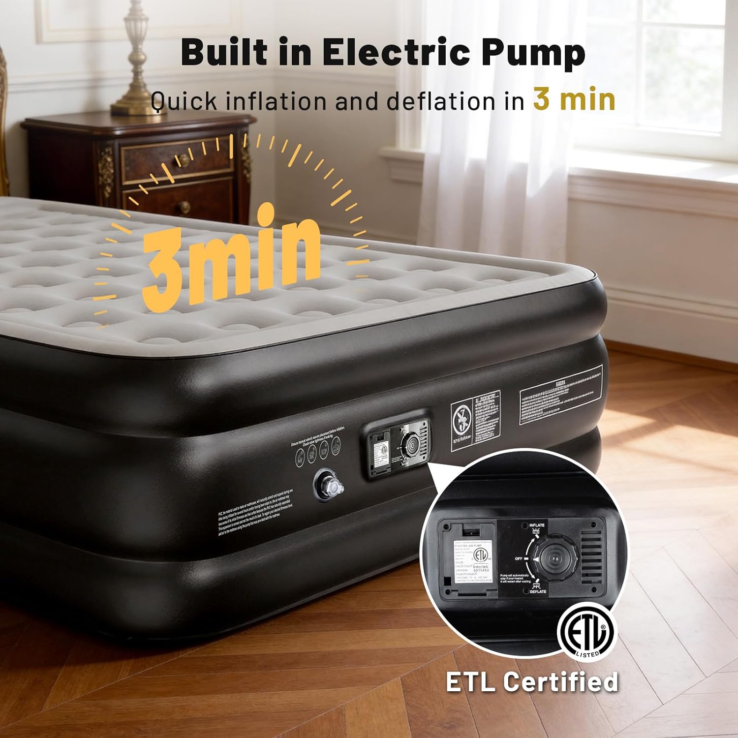 Air Mattress Queen with Built in Pump 16 Inch Raised Inflatable Mattress, Blow Up Airbed, Colchon Inflable, Portable Self Inflating Bed for Camping Guests Home Travel, 600 lbs Max