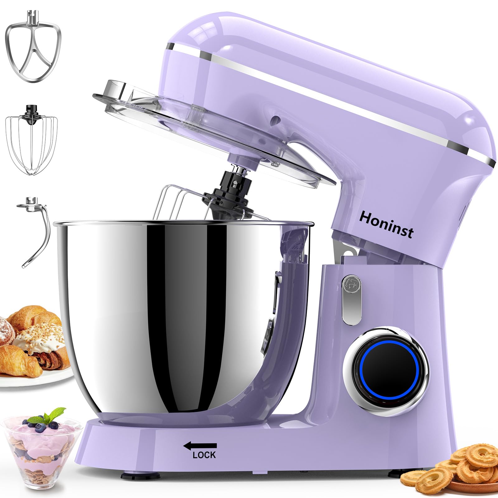 Honinst Stand Mixer, 6.5QT 10-Speed Tilt-Head Electric Stand Mixer, 3-In-1 Kitchen Mixer with Bowl, Dough Hook, Whisk and Beater, Food Mixer for