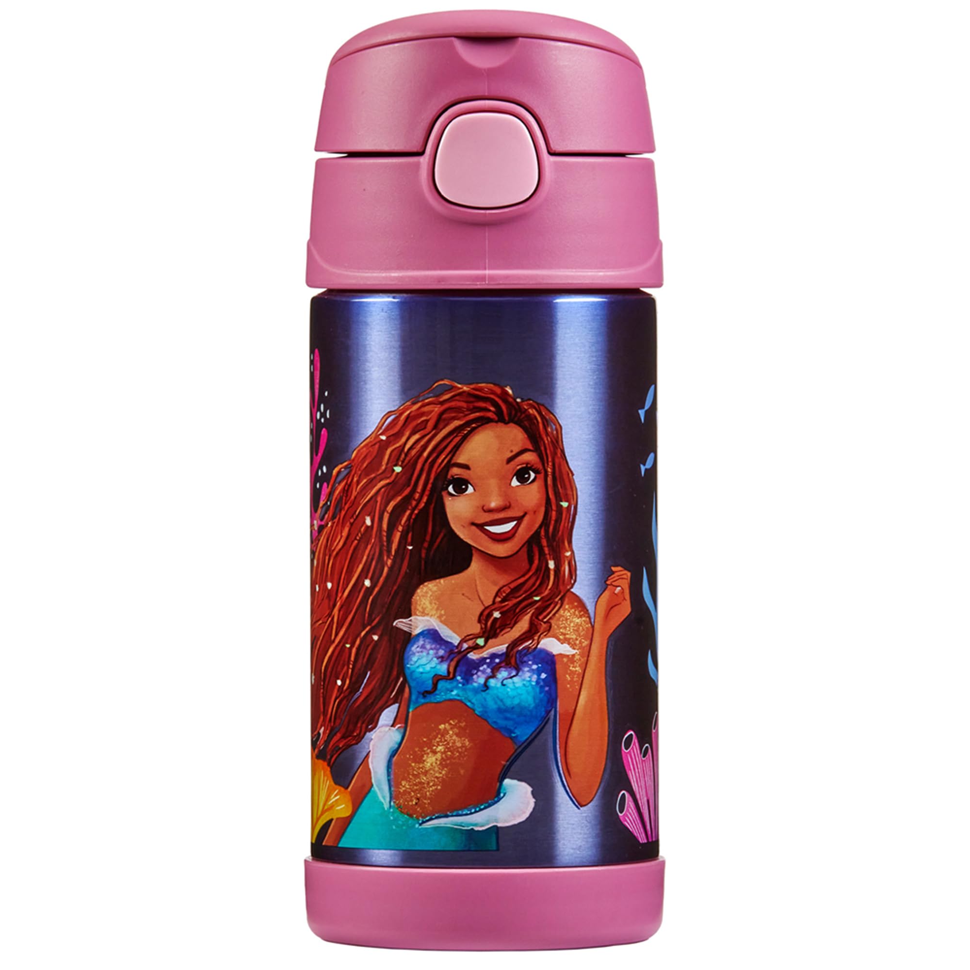 Thermos Ariel - Kid Water Bottle, Disney Little Mermaid (355Ml) - Bpa Free, Stainless Steel Flask, Spill Proof, Pop-Up Straw, Carry Handle, Dishwasher Safe,12-Hour Cold Drink, School, Clubs, Sports, Picnics