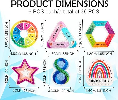 Miniatura 2 de 6 estilos de tiras calmantes para la ansiedad, 36 piezas reutilizables táctiles texturizados adhesivos para el aliento, calcomanías calmantes para