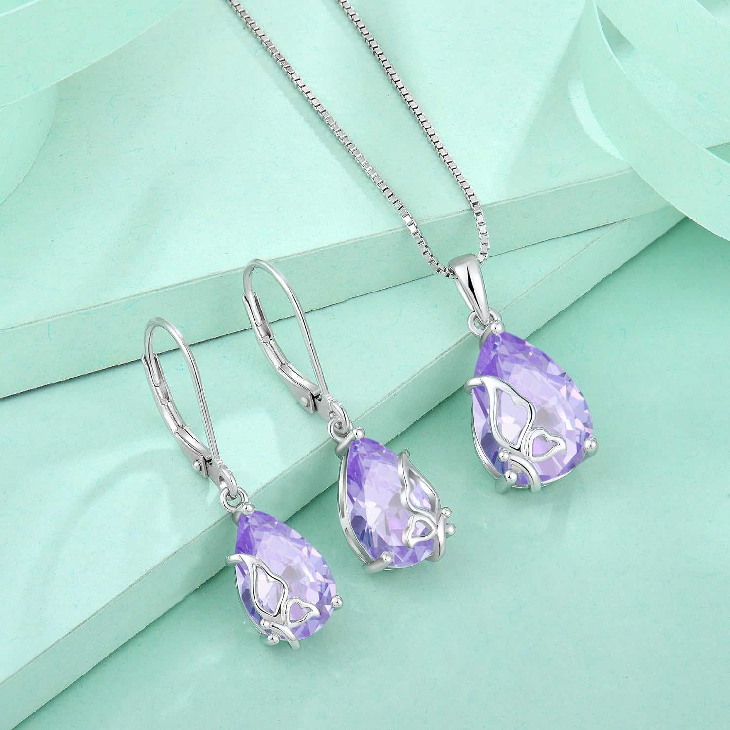 Butterfly Necklace 925 Sterling Silver Teardrop Birthstone Pendant Necklace Butterflies Jewelry Gifts for Women - Image 5