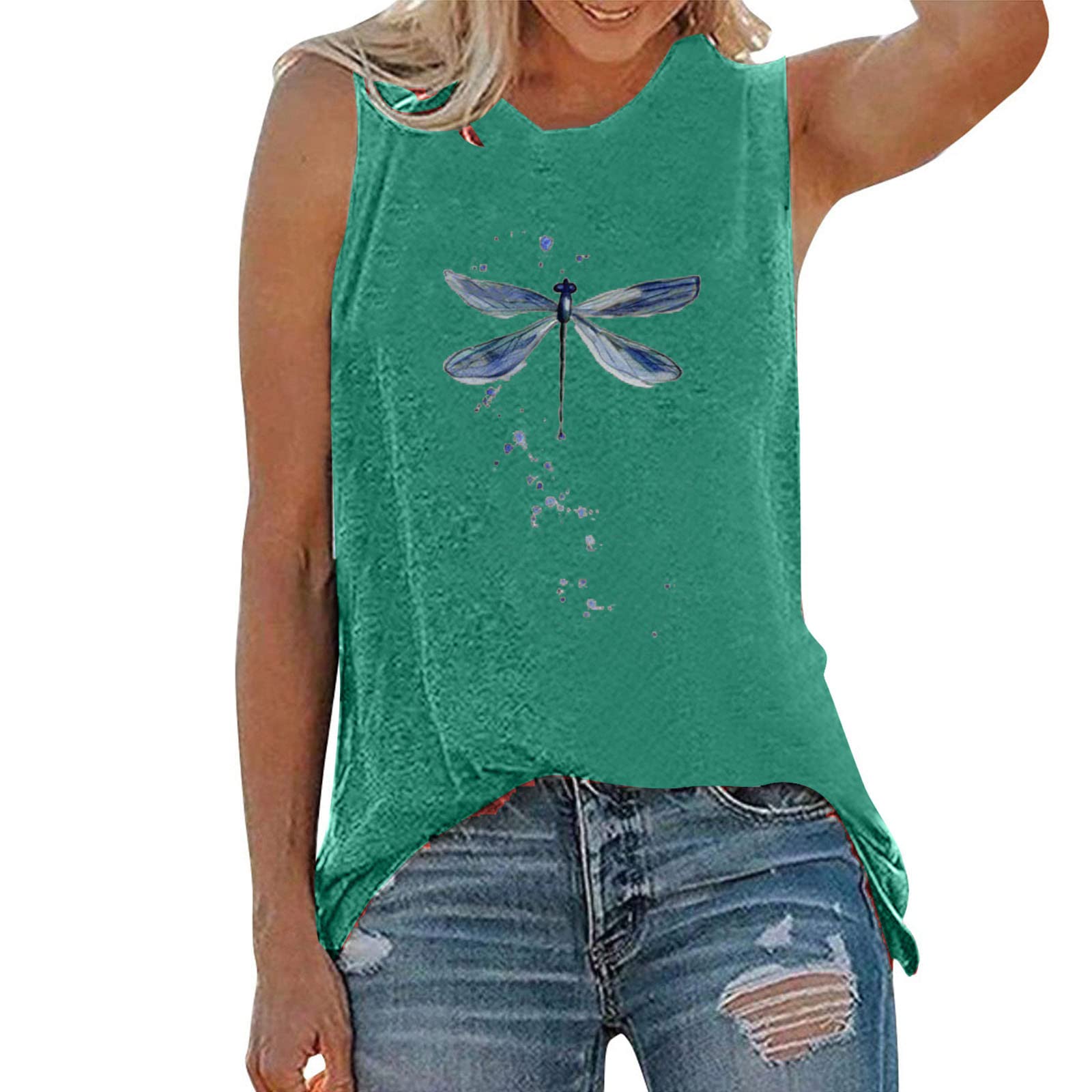 CGGMVCG Womens Graphic Tank Tops O-neck Tank Sleeveless Blouse Graphic T-Shirts Print Summer Sleeveless Tshirts for Women