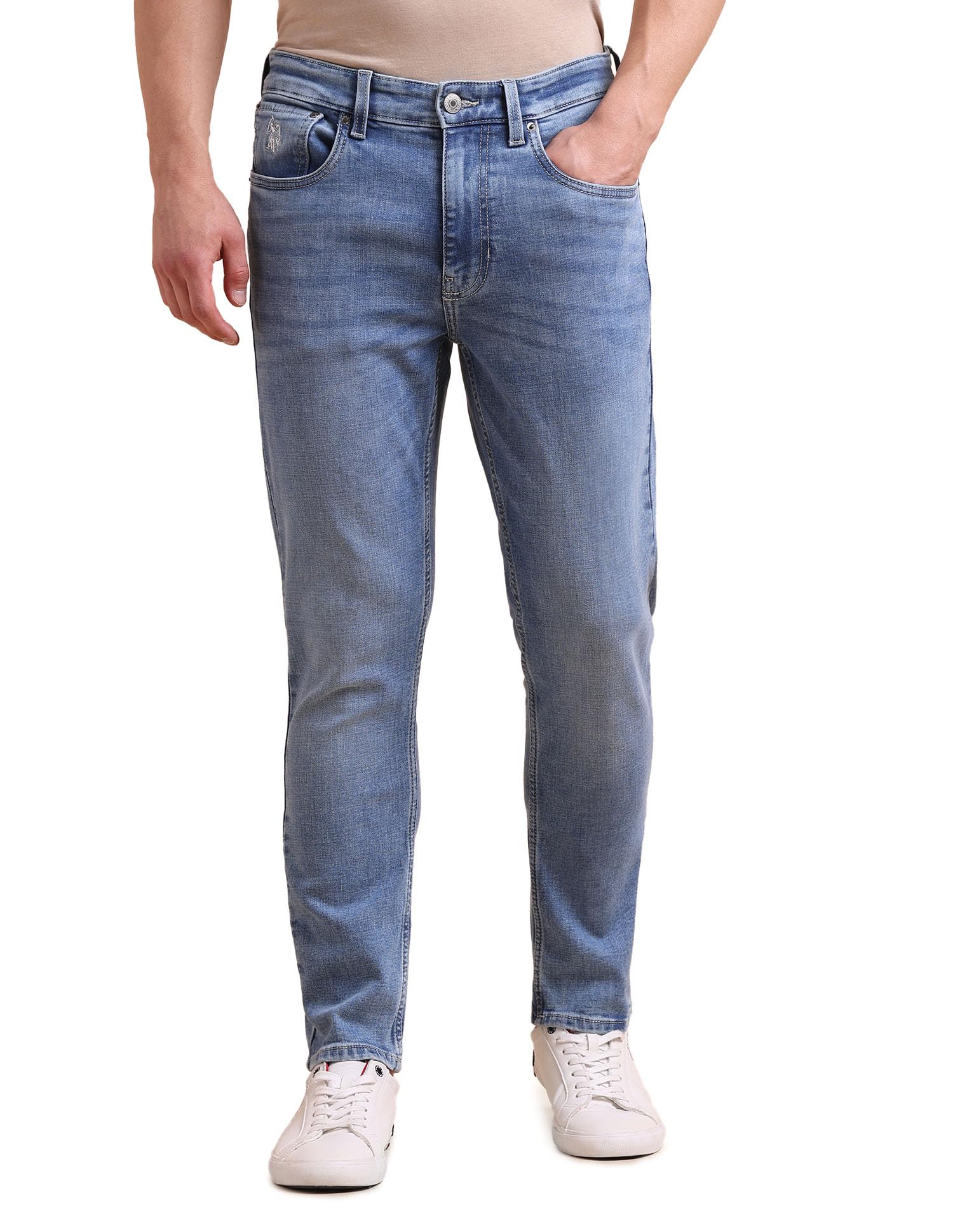 Men's Cole Comfort Cropped Fit Blue Jeans-image-47