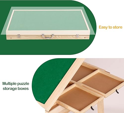 Miniatura 5 de lukar Rompecabezas plegable de 1500 piezas, 6 cajones, 5 tipos de mesa de rompecabezas de madera de ángulo ajustable, soporte plegable portátil para