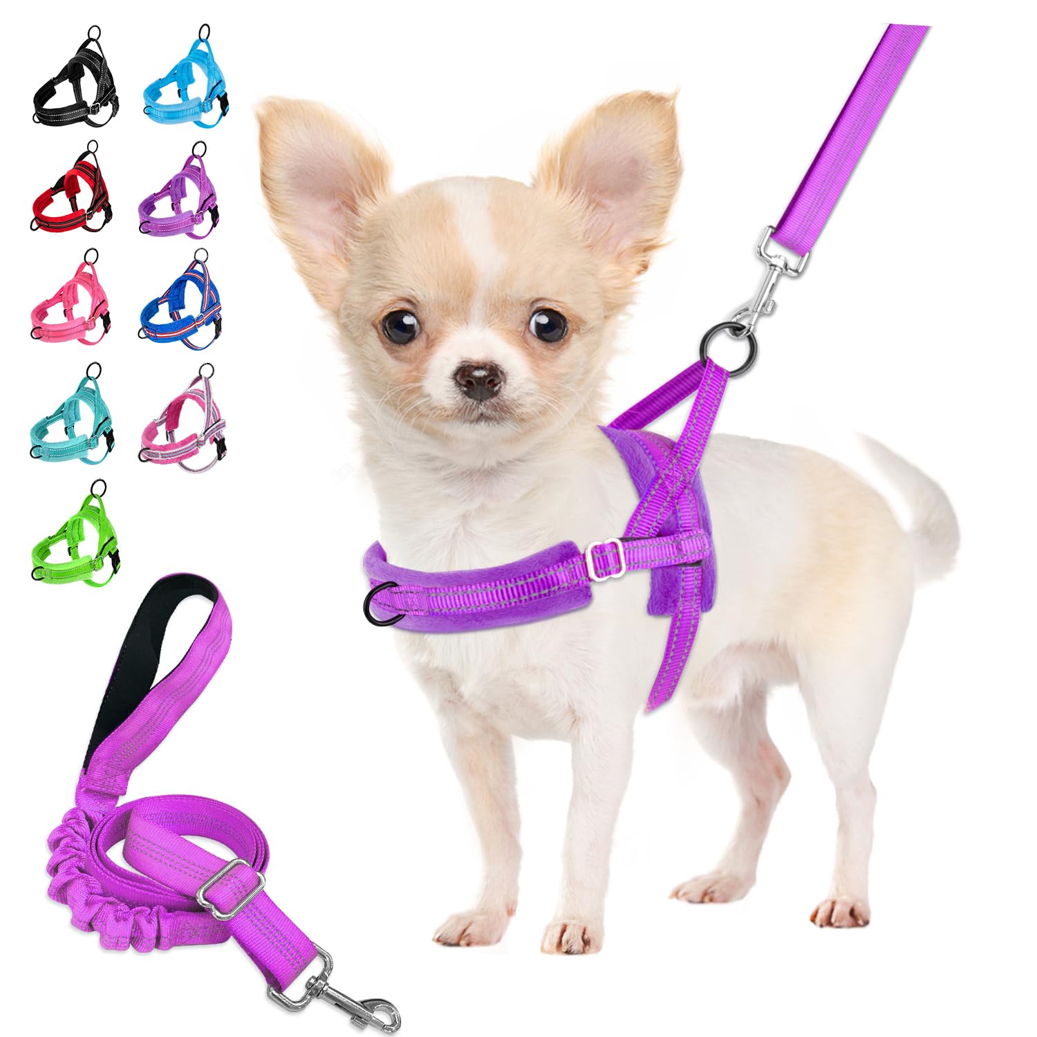 SlowTon Padded Dog Harness for Small Dogs, Quick Fit No Pull Chest Harness, Adjustable Reflective Leash
