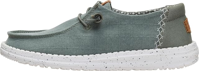 HEYDUDE HEYDUDE Women's Wendy Chambray Grid Slip On Shoe, Dark Olive Size 9 | Lightweight Travel Ready Casual Loafers | Easy On Stretch Lace