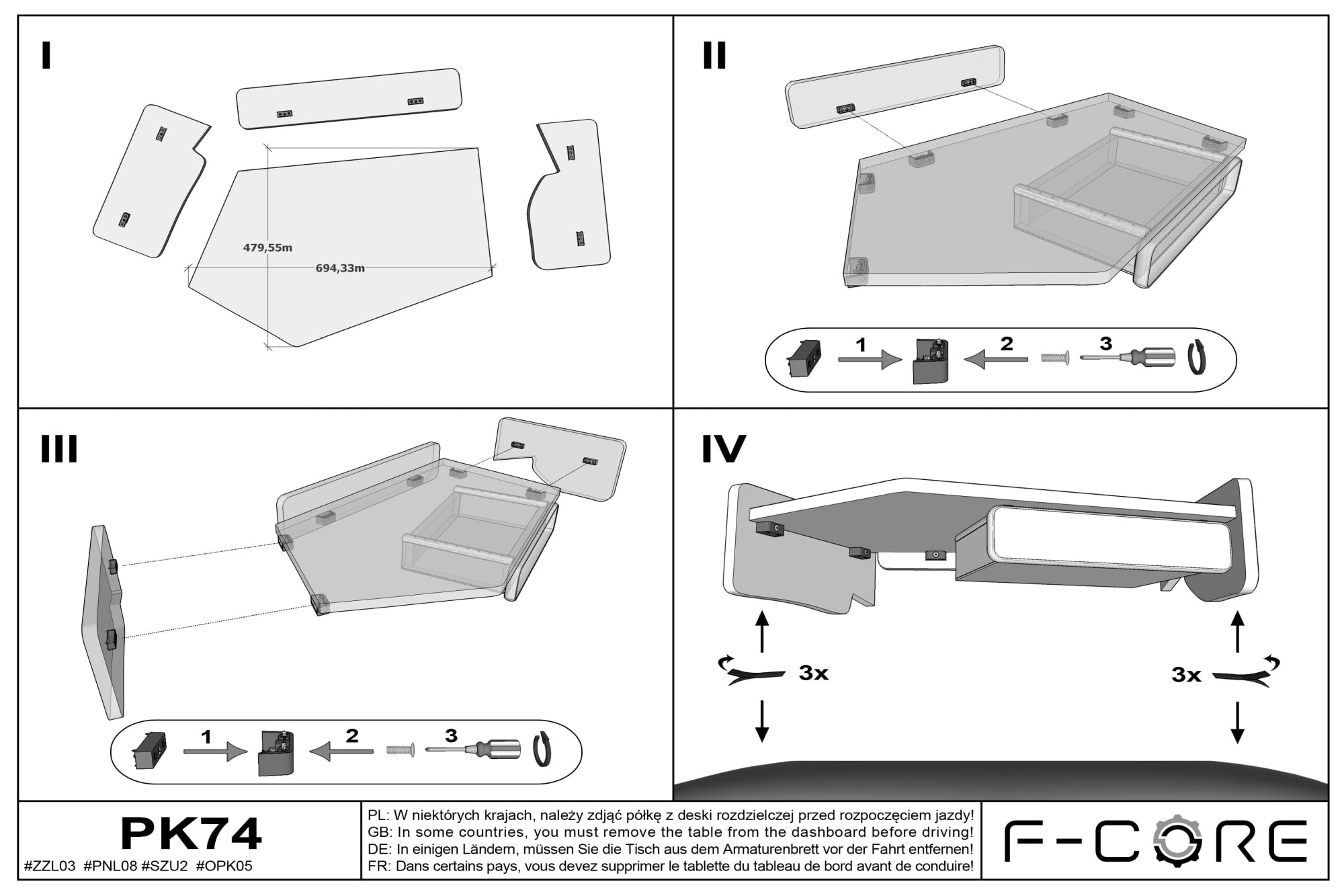 F-CORE Tablettes Tableau de Bord Camion compatibilité pour Volvo FH 4 01.13-12.19 avec tiroir Centrale Rouge