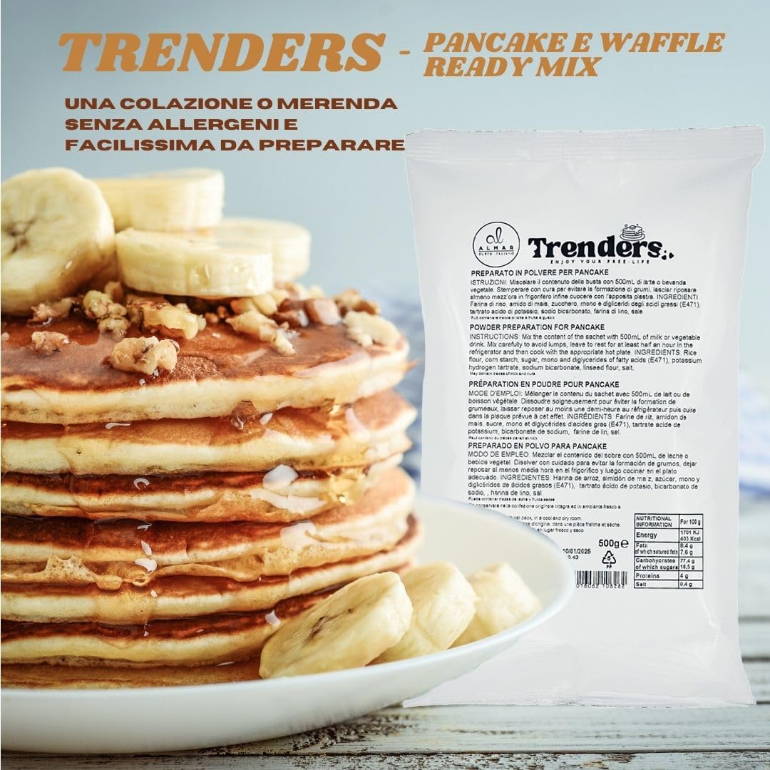 Almar Préparation Pancakes et Gaufres Vegan Sans Gluten, Sans œufs ni lait, Avec Graines de Lin et Oméga 3, Usage Pro et Maison, 16x500 g + Totem + 6 Menus