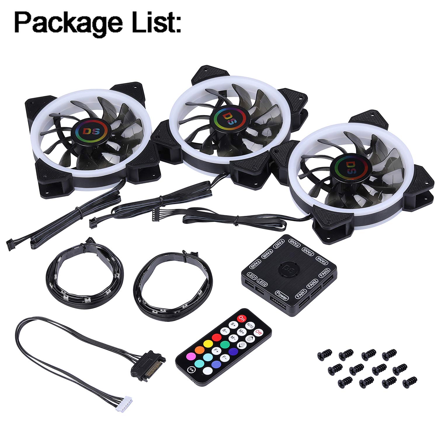DS Addressable RGB 120MM PC Cases LED Fans with Controller for Computer