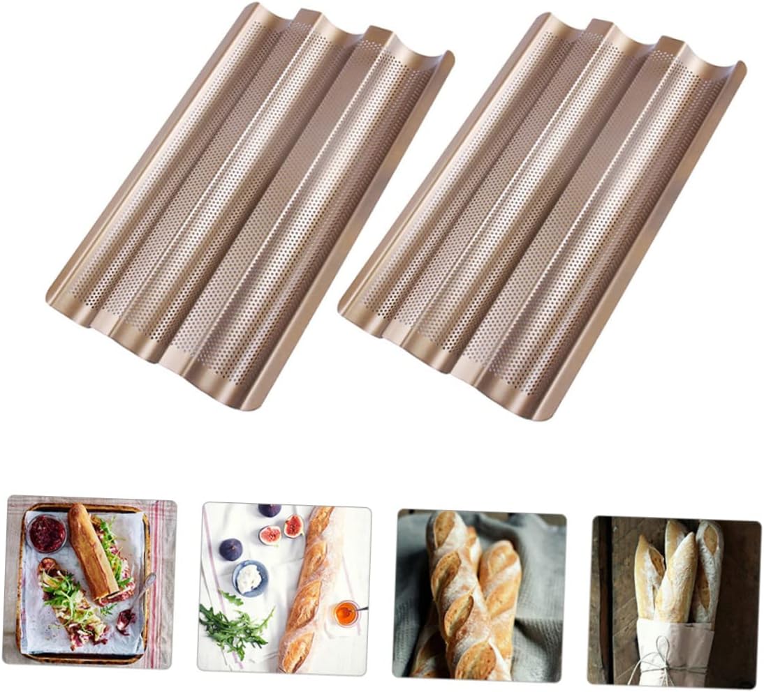 LIFKOME 2pcs Non-stick French Bread Baking Mold Perforated Baking Tray for Homemade Easy Kitchen and Bakery Use