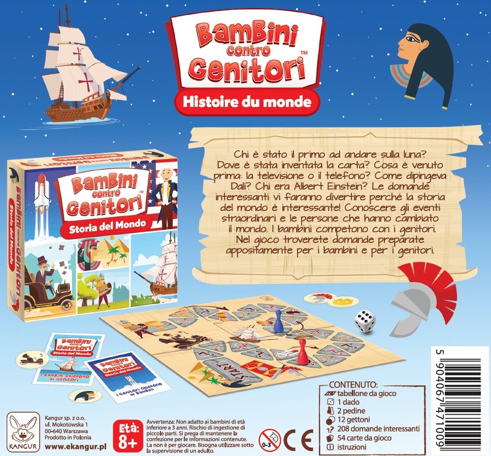Giochi di Società per Bambini Gioco Educativo Quiz Gioco da Tavola per Famiglie Bambini contro Genitori Storia del Mondo 6 Anni