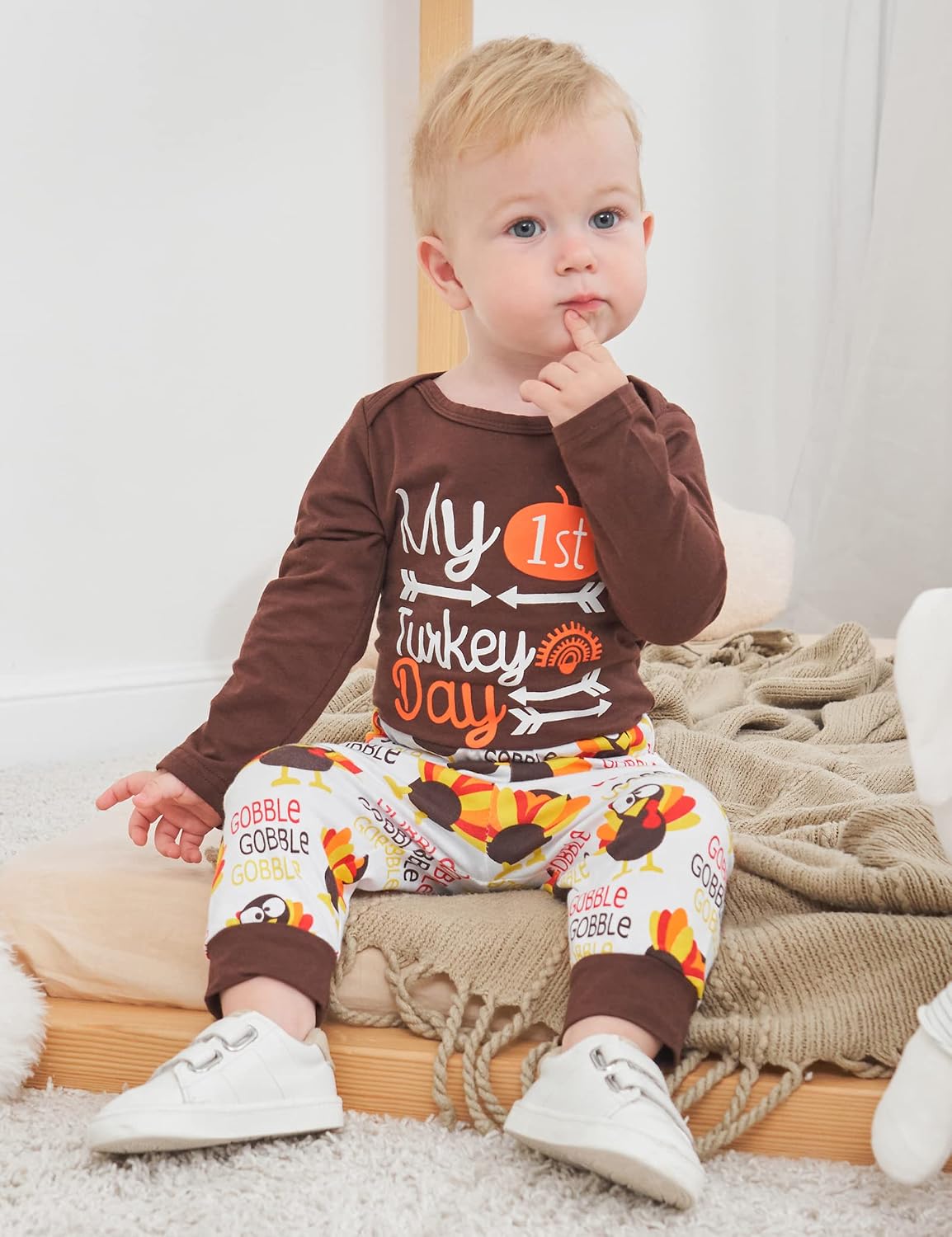 Hipea My First Thanksgiving Baby Boy Outfit Pumpkin Romper and Turkey Pants Infant Newborn Thanksgiving Clothing Sets