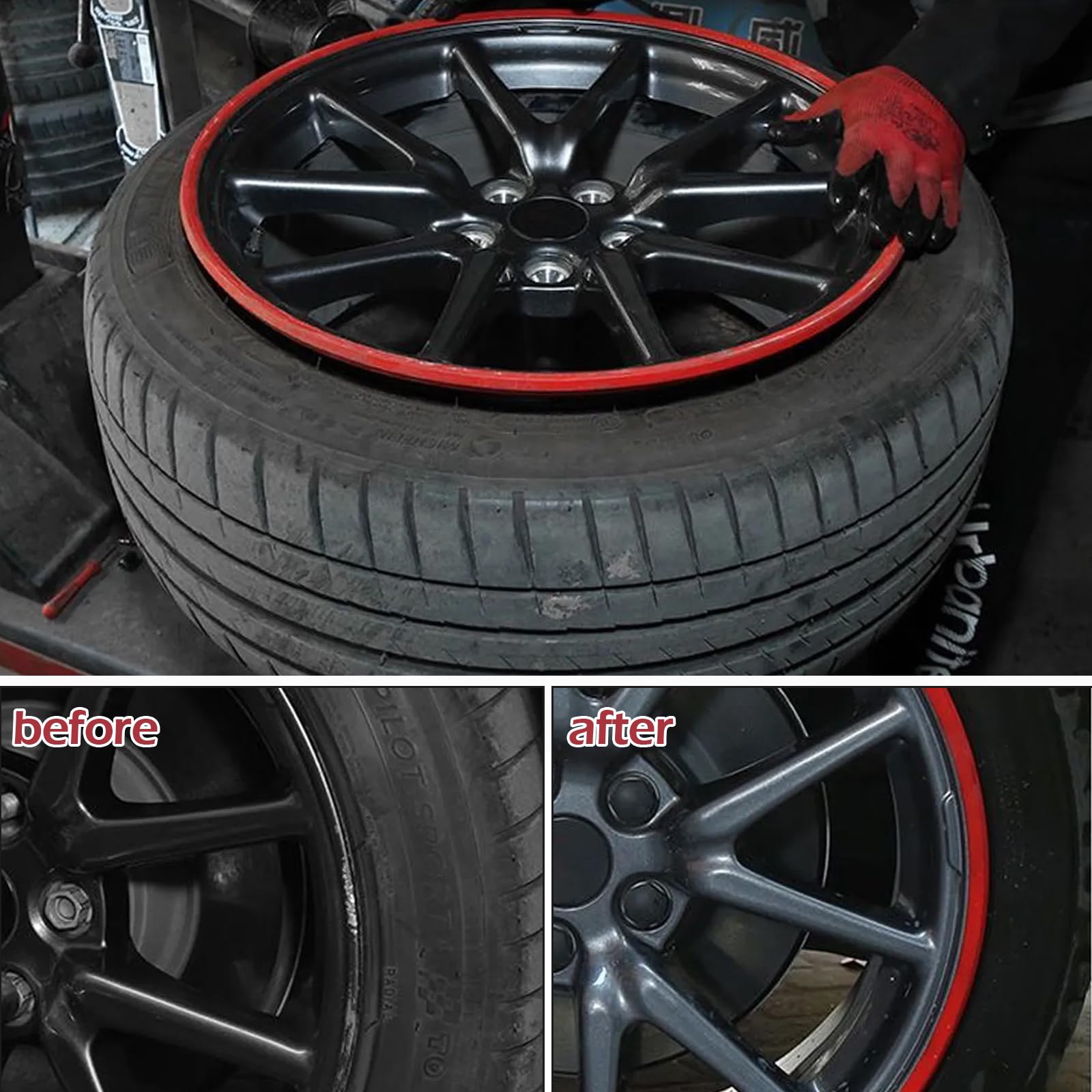 4 Stück Felgenschutz Nylon Uberturbine-Rad–Streifen zur Verhinderung von Bordsteinausschlägen, für Tesla Model 3/y (Schwarz, fit 18 Zoll Rad)