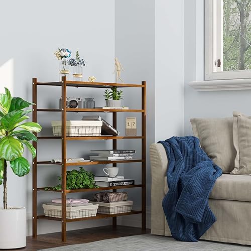 Miniatura 5 de Fibogollo Zapatero apilable de bambú de 2 niveles, organizador de almacenamiento de zapatos para armario, pasillo, entrada (marrón)