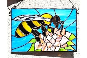 Honey Bee with Flower Stained Glass Transom